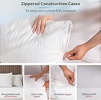 Vista 6 de Juego de 2 protectores de almohada impermeables de alta calidad, tamaño estándar de 20 x 28 pulgadas, funda de almohada con cremallera hecha