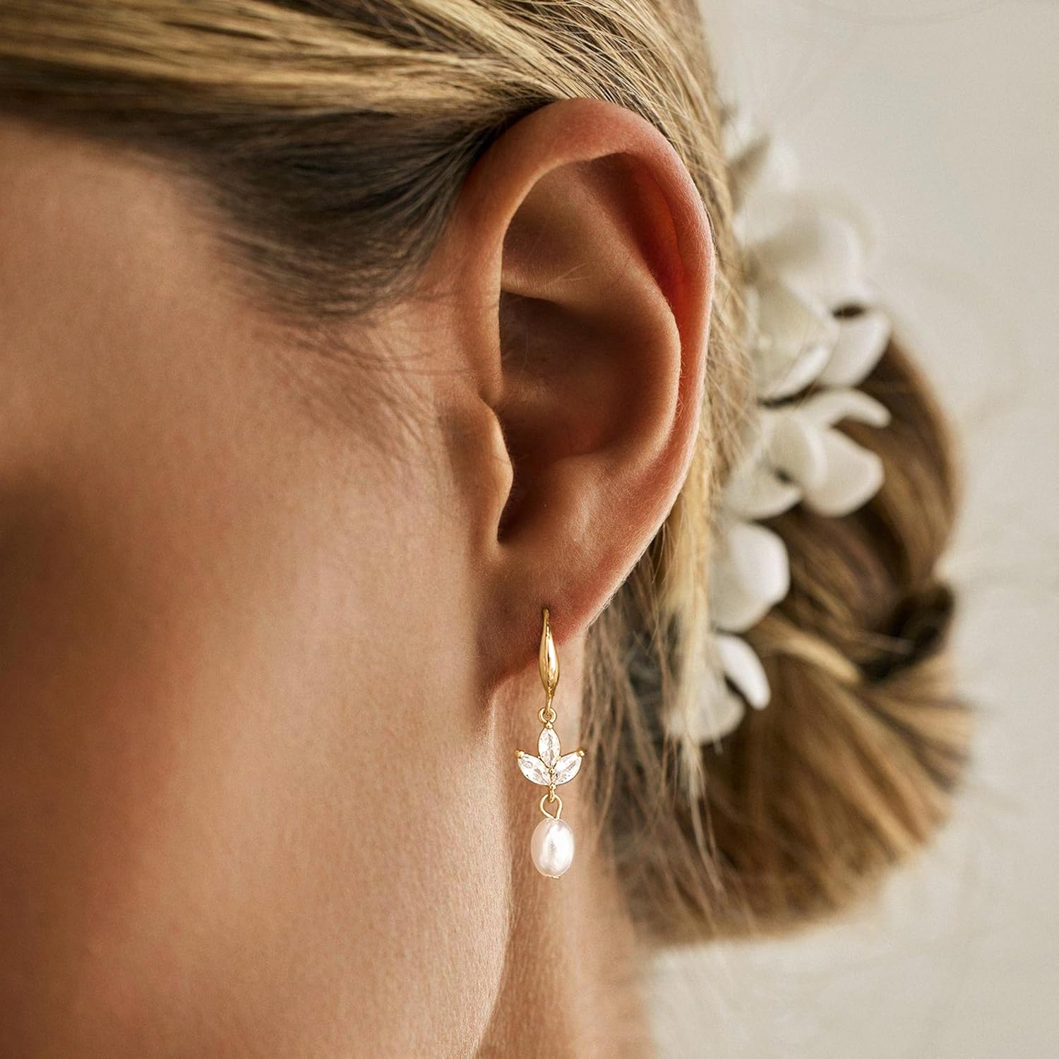 Dangle Earrings for Women, 14k Gold Plated Stud Pearl Drop Earring Dainty Gold Earrings for Women Trendy Cute Prom Bridal Earring Long Wedding Pearl Earring Everyday Jewelry - Image 3