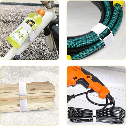 Miniatura 4 de Correas de gancho y bucle de 1 x 32 pies con 50 hebillas de metal, correas de cable de fijación ajustables, correa de cincha cortada a longitud,