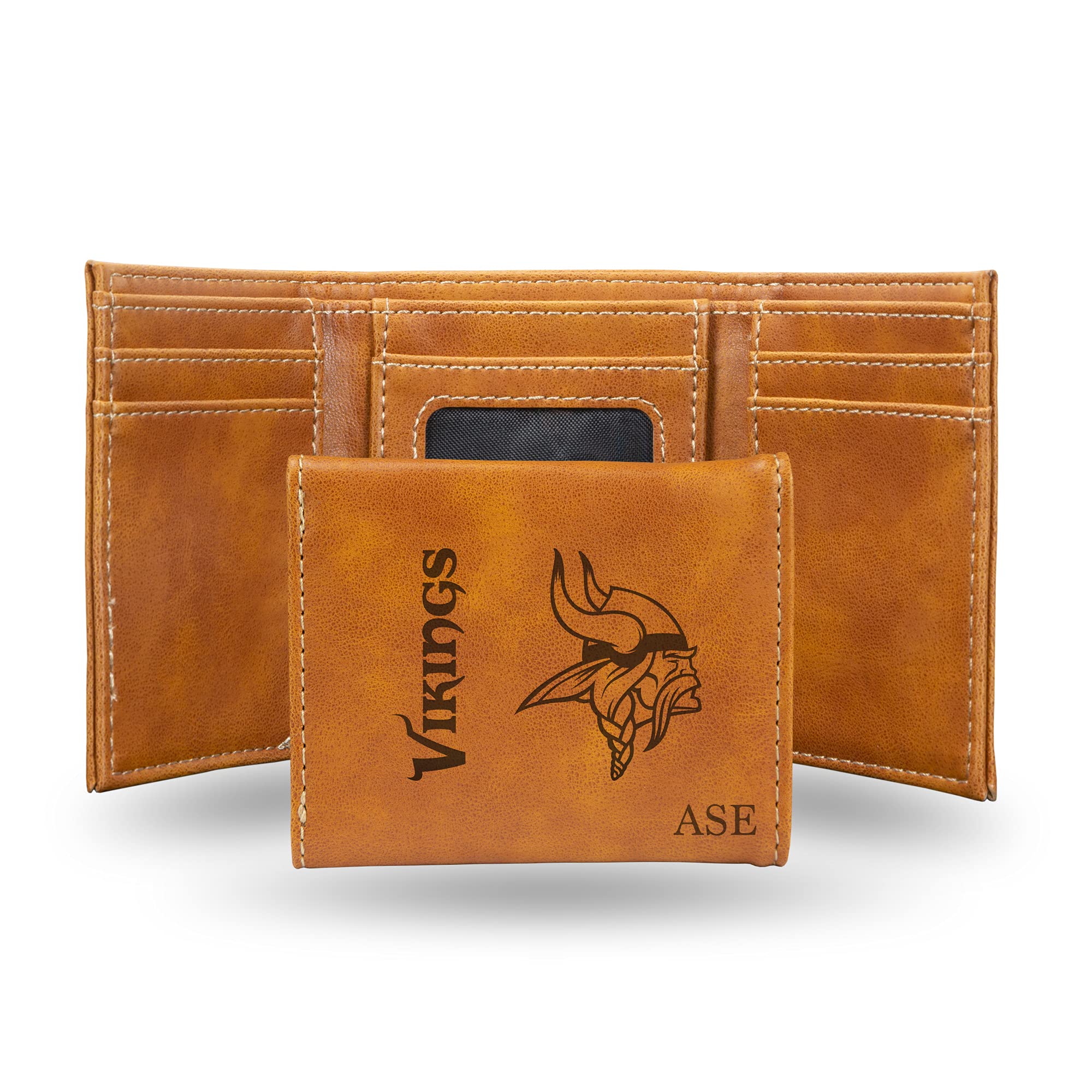 Rico Industries NFL Football Minnesota Vikings Brown Personalized-Custom Laser Engraved Tri-fold Wallet - Slim Wallet