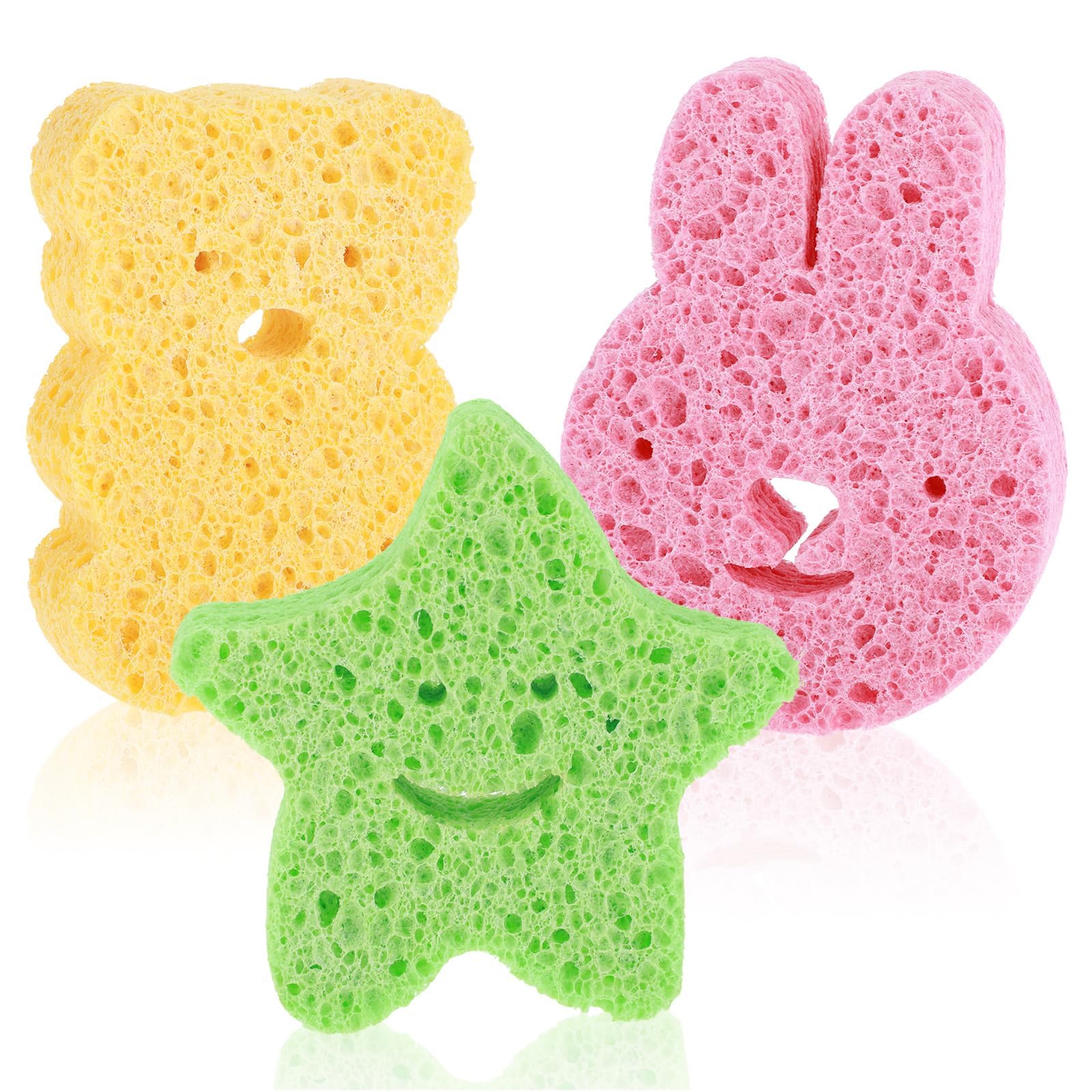 3 Pcs Cartoon Wood Pulp Bath Sponge Set, Soft Absorbent Loofah Body Scrubber, Multi-Purpose Bath Loofah for Whole Family Daily Cleansing-image-1