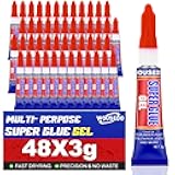 48 x 3g Super Glue Gel, Fast Strong Adhesive, Strong Cyanoacrylate (CA) Glue for Plastic, Metal, Ceramic, Leather, Wood, DIY Crafts and More – Quick Dry, Thick Formula, All-Purpose Instant Bond