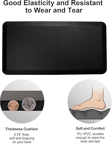 Miniatura 4 de FlexiSpot Tapete de escritorio de pie de 20 x 39 pulgadas antideslizante y cómodo tapete de piso de cocina acolchado de 34 pulgadas antifatiga para