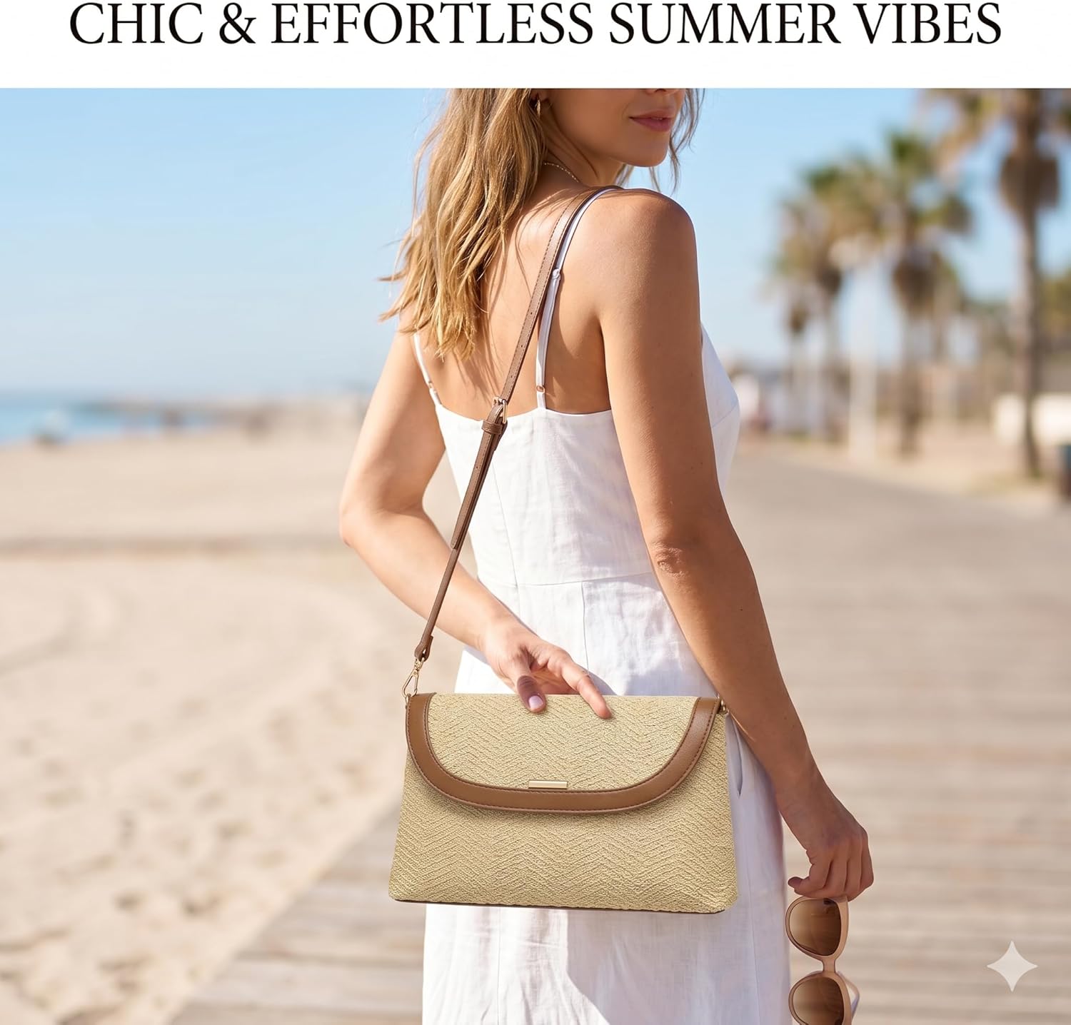 CHUNLI Straw Purse for Women, Woven Beach Crossbody Bag with Adjustable Strap, Summer Boho Resort Vacation Shoulder Handbag