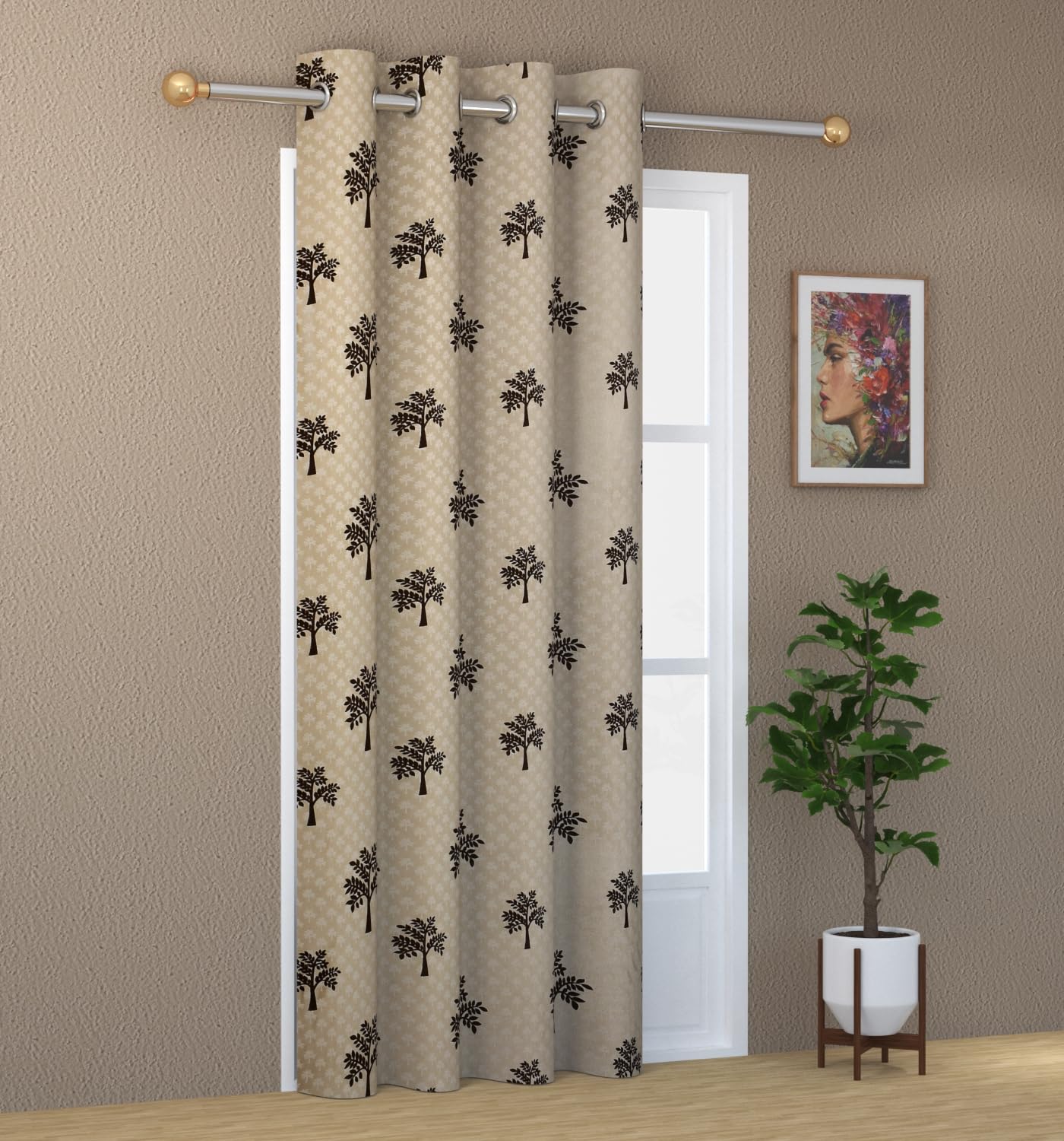 YUKANY Printed Tree 1 Piece Polyester Home & Living Room Eyelet Door Curtain - 7 Feet, Coffee Brown (B08W26SSMM) Amazon Price History, Amazon Price Tracker