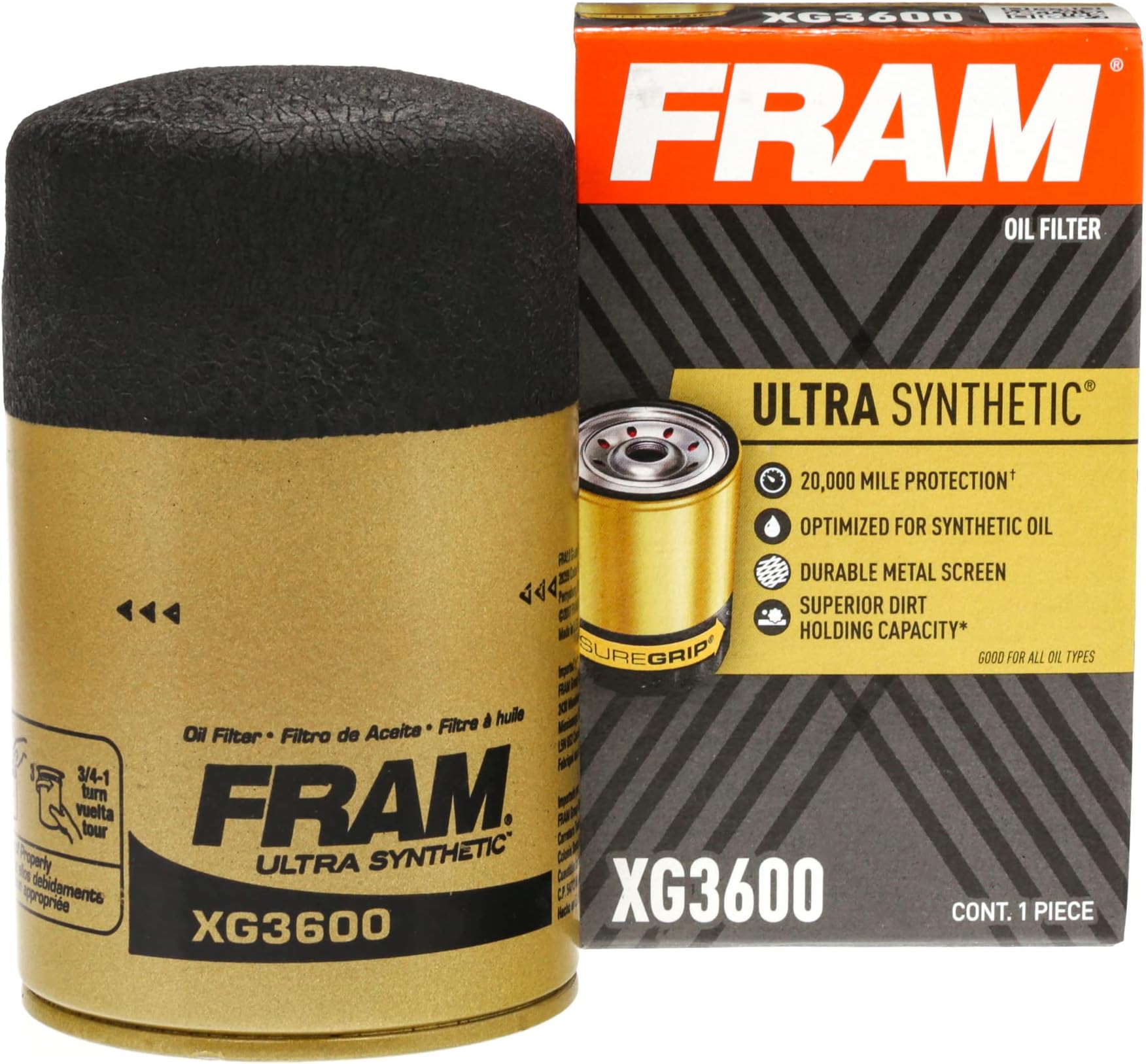 FRAM XG3600 Ultra Synthetic 20,000 Mile Protection SpinOn Oil Filter