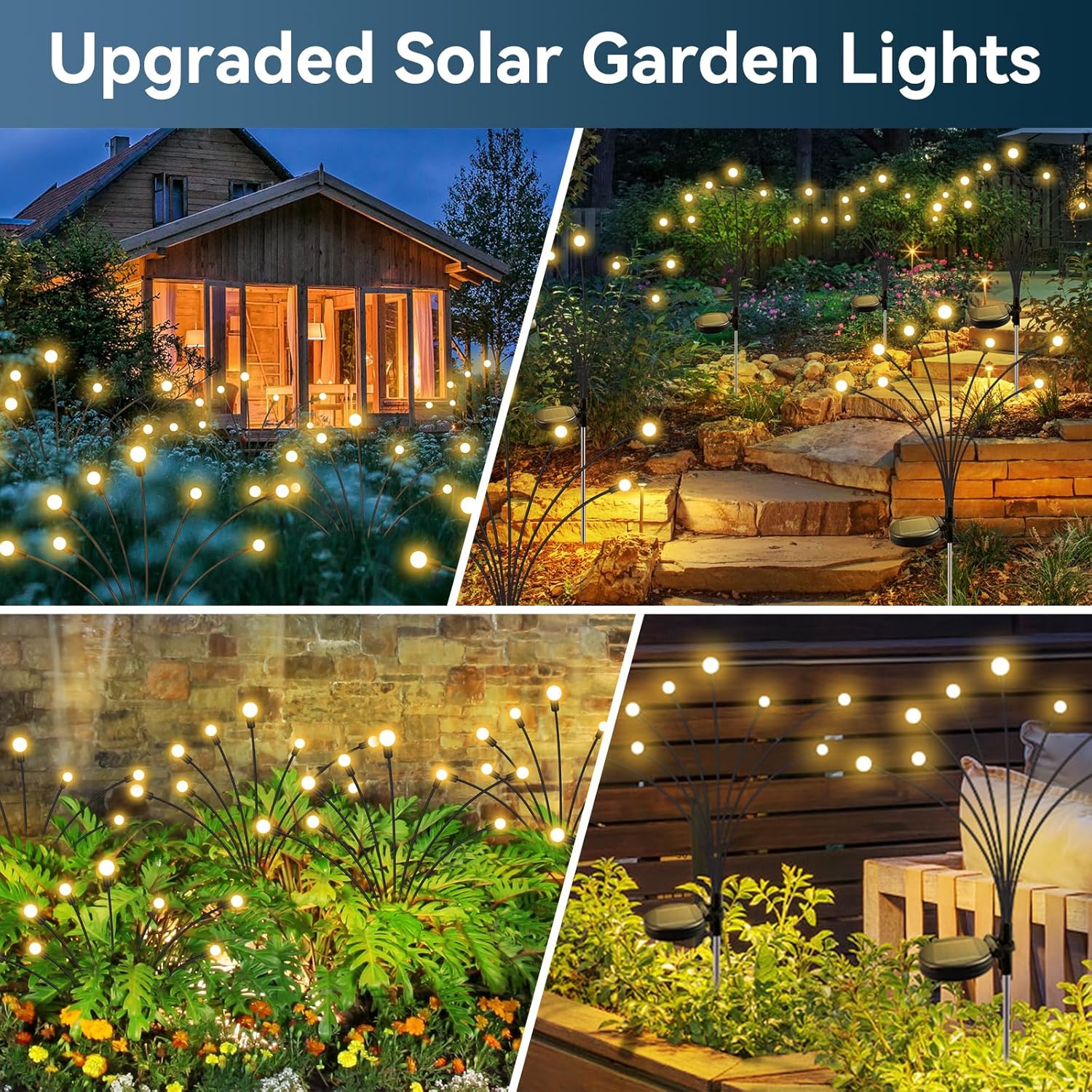 Solar Garden Lights Outdoor Waterproof, 6 Pack 48 LED Swaying Firefly Lights Outdoor Decor Light for Pathway Party Christmas Decoration, Unique Gifts for Women, Warm White