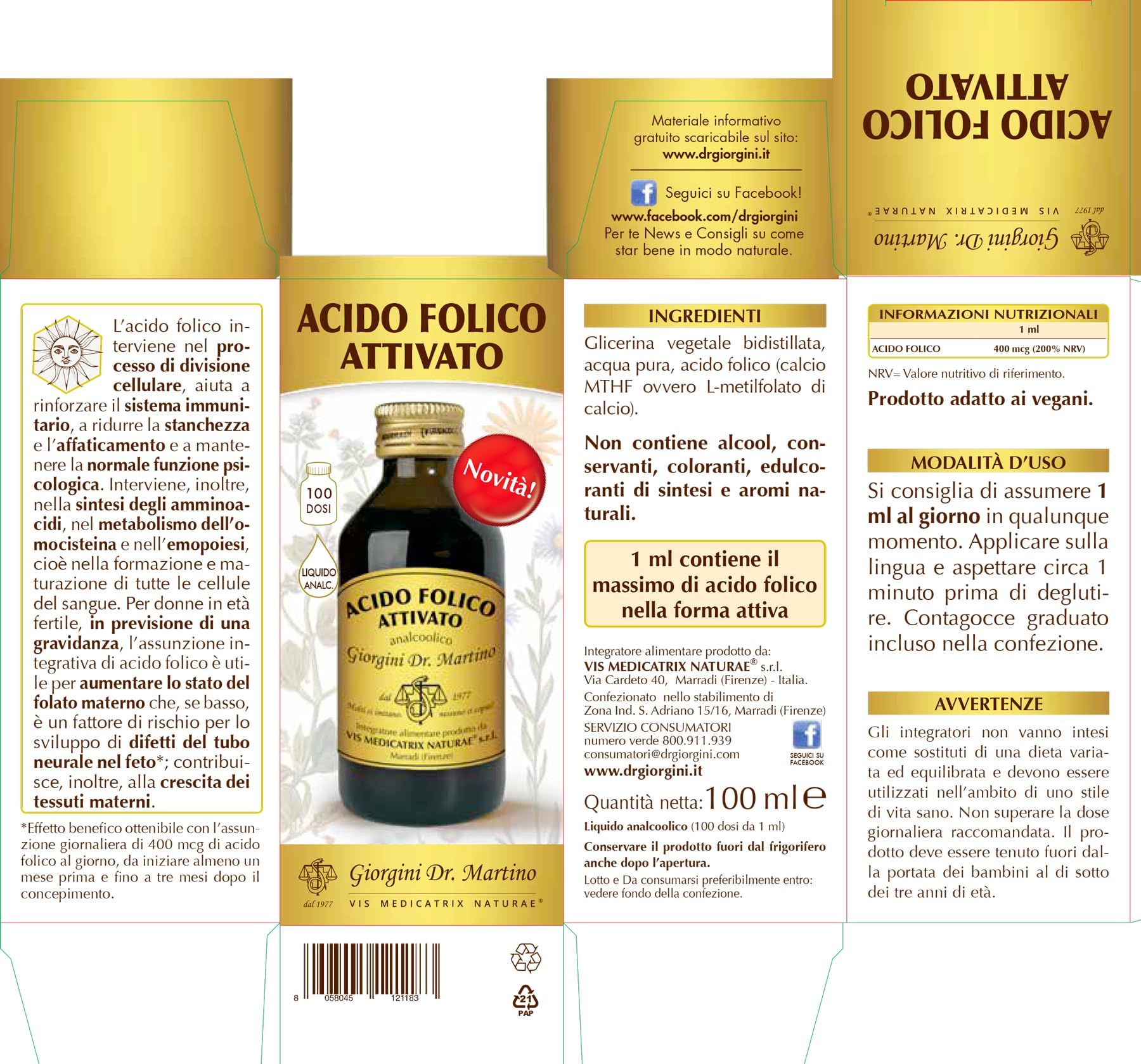ACIDO FOLICO ATTIVATO liquido analcolico - 100 ml