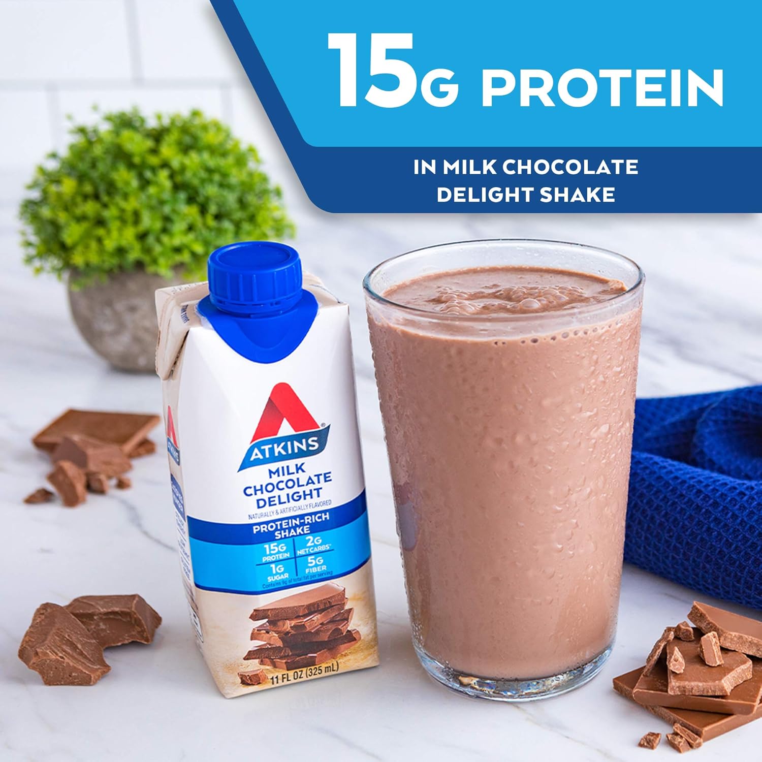 Atkins Gluten Free Protein-Rich Shake, Milk Chocolate Delight, Keto Friendly (Pack of 12) : Health & Household