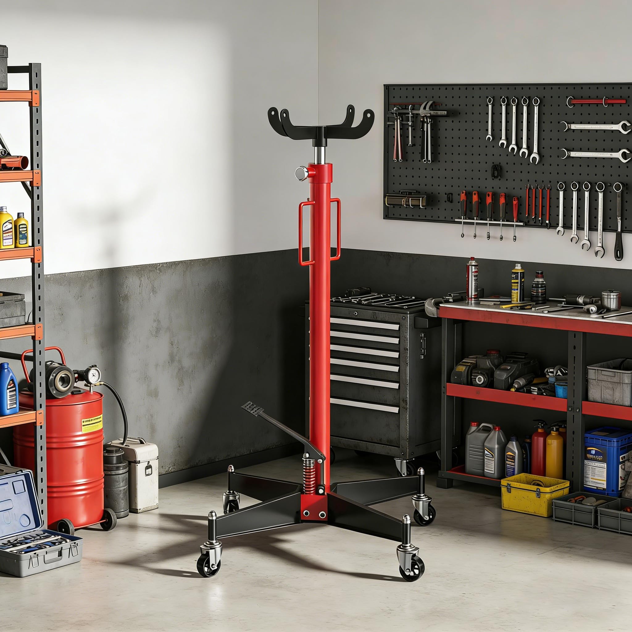 YRHome Getriebeheber 500kg Hydraulisch, Motorheber für Kfz, Arbeitshöhe 111-190cm, 4 Lenkrollen, Streckbreite 330mm, Stabiler Stahlaufbau