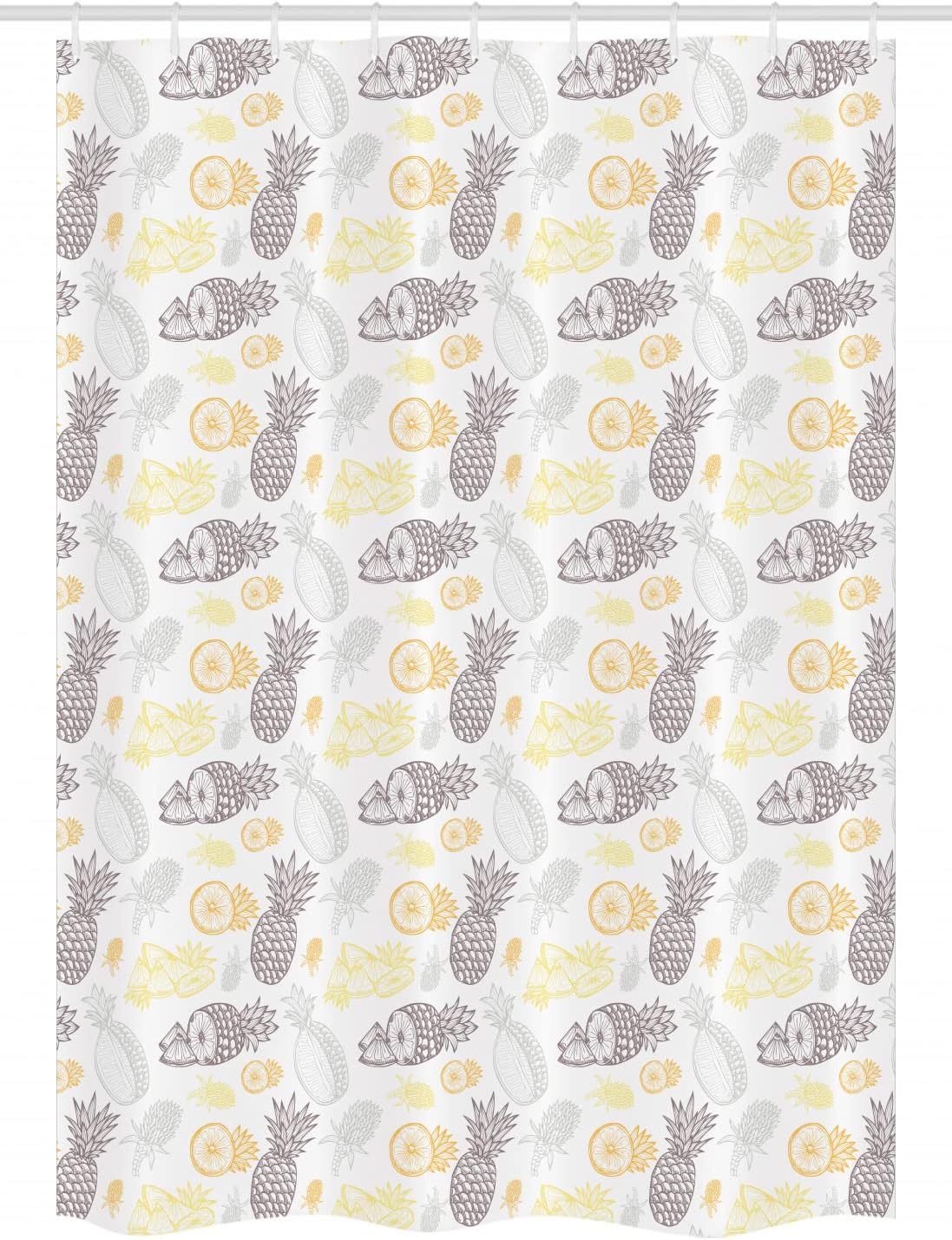 Ambesonne Pineapple Stall Shower Curtain, Ananas Fruits Ornamental Outline Summer Love Design Pattern Print, Fabric Bathroom Decor Set with Hooks, 54" W x 78", Mustard Yellow and Mauve