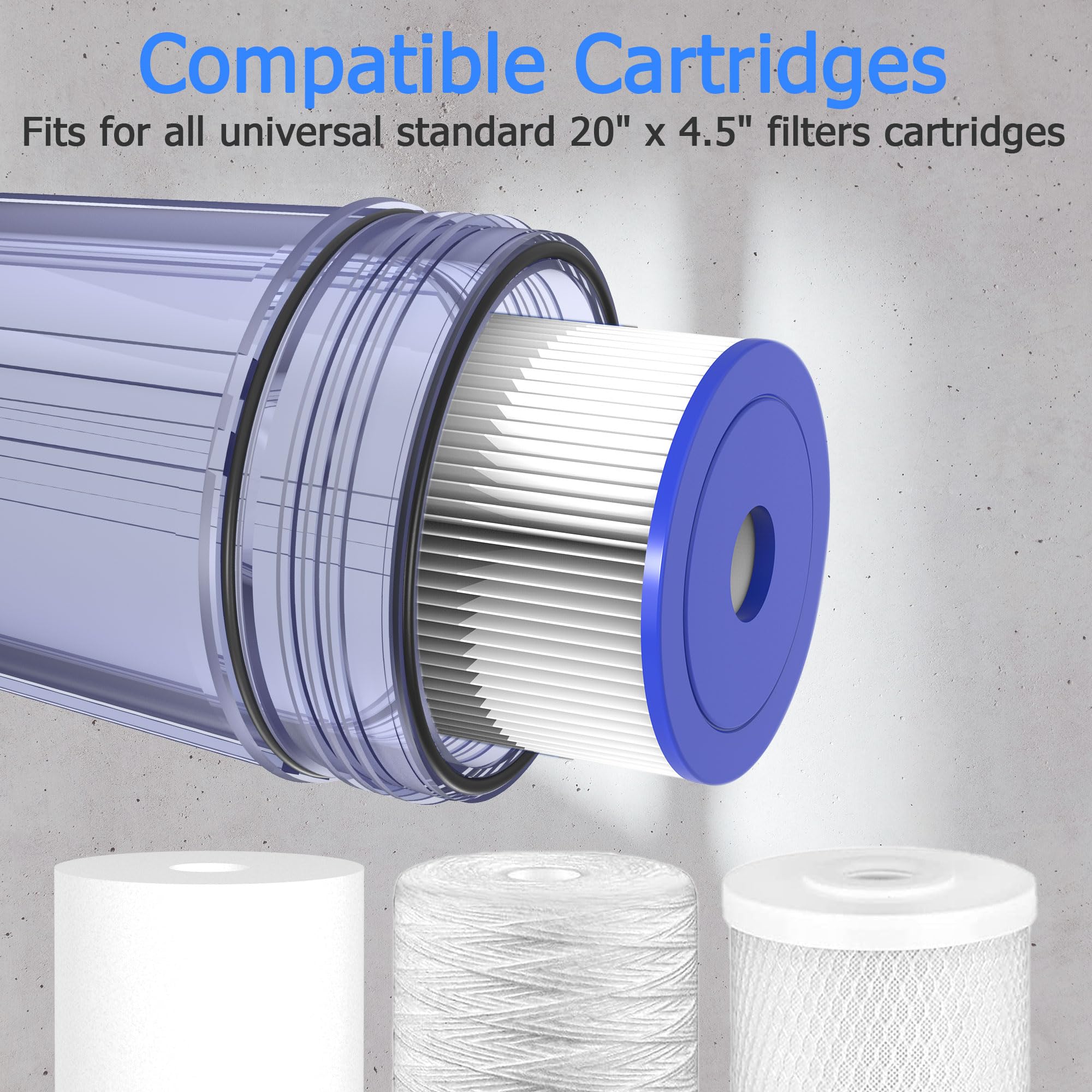 WHT20 - Carcasa de filtro de agua para toda la casa, compatible con filtros de sedimentos de 20 x 4.5 pulgadas para pozo y ciudad de agua, sistema de prefiltración para el hogar, puerto NPT de