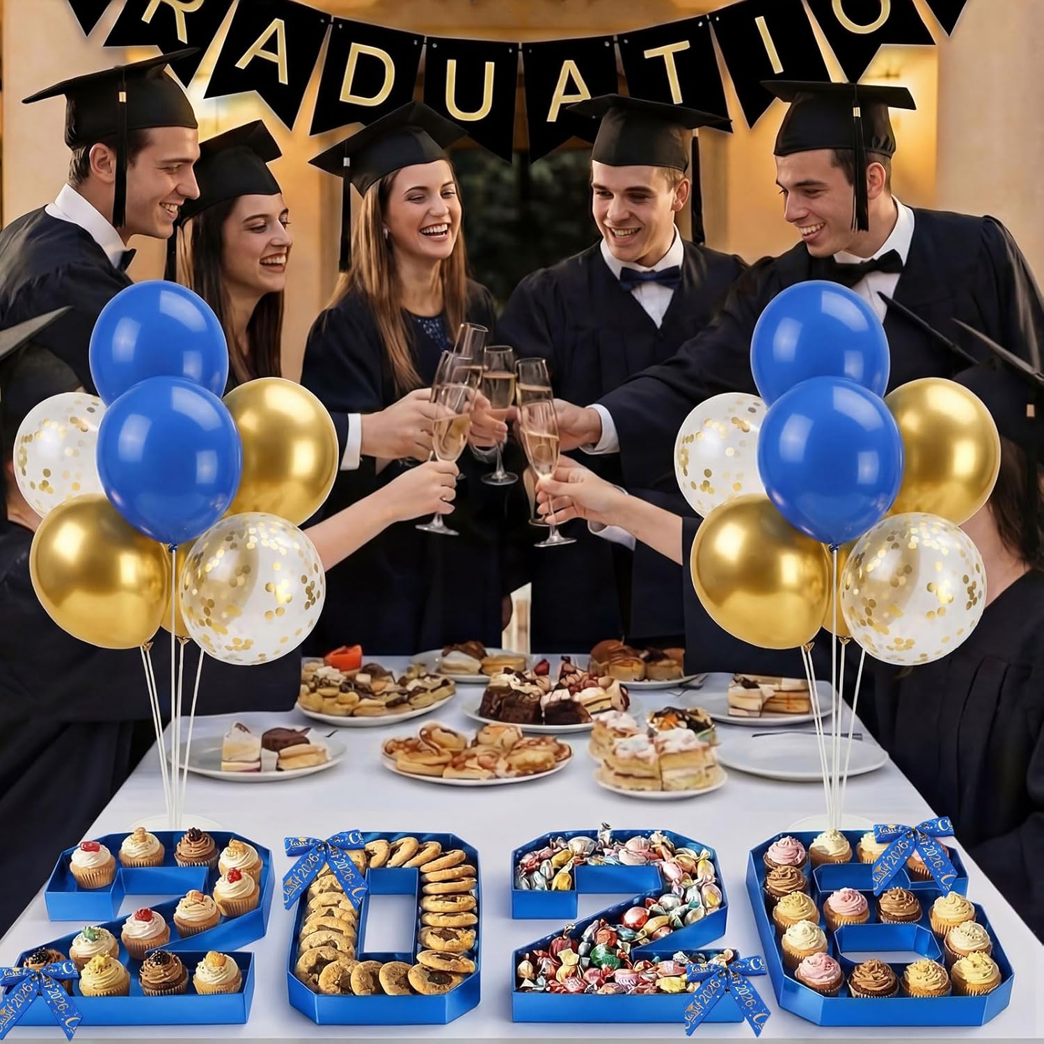 2026 Grad Cardboard Letters Numbers for Charcuterie, 10 Inch Graduation Party Decoration Set Fillable Letter Food Tray G R A D Letters Reusable Box Balloon for Graduation Party(Blue,2026)