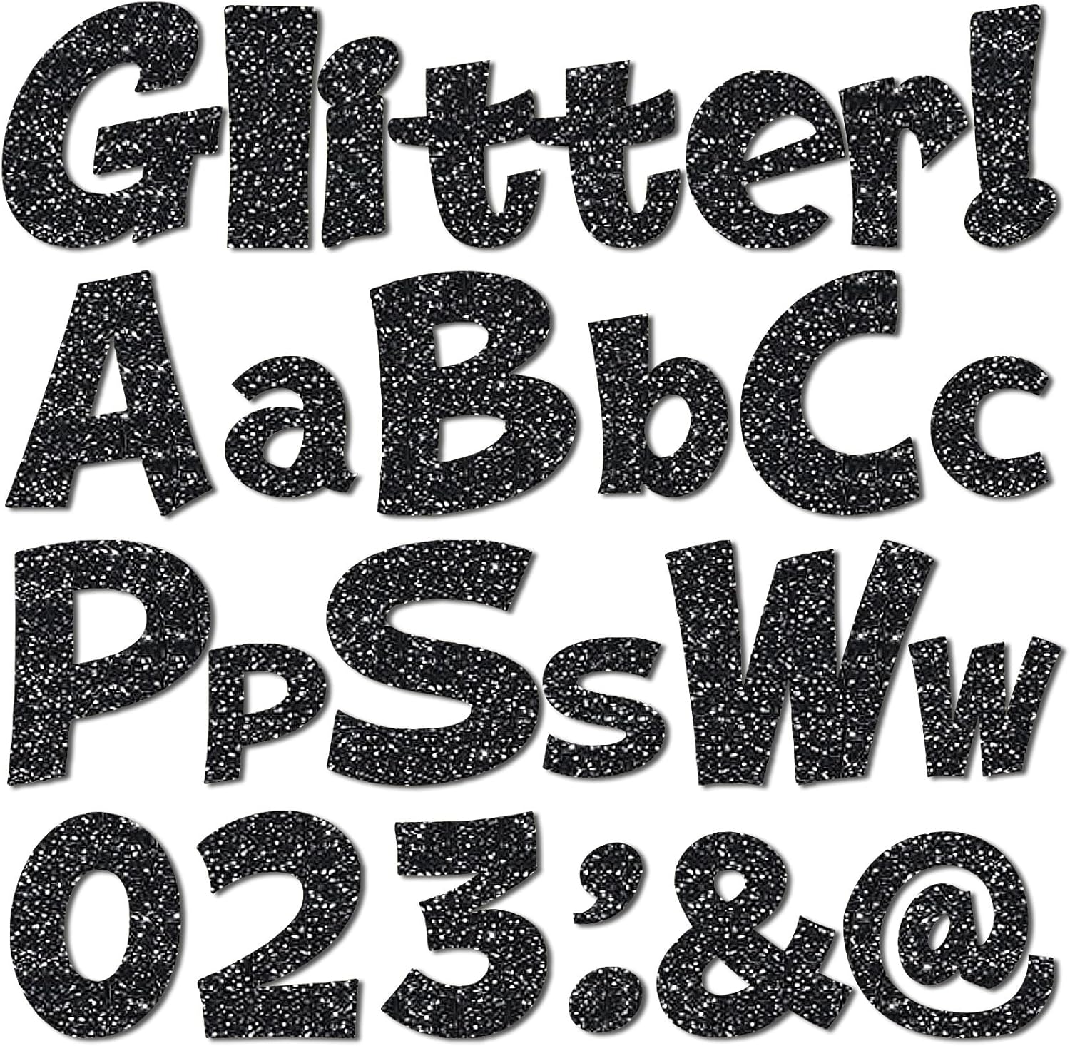 Colarr 216 Pcs Glitter Bulletin Board Letters for Classroom Number Alphabet Punctuation Symbol Cutout 4'' Die-Cut Poster Letter with Adhesive Dot School Party Holiday Decor Display(Lime Green)