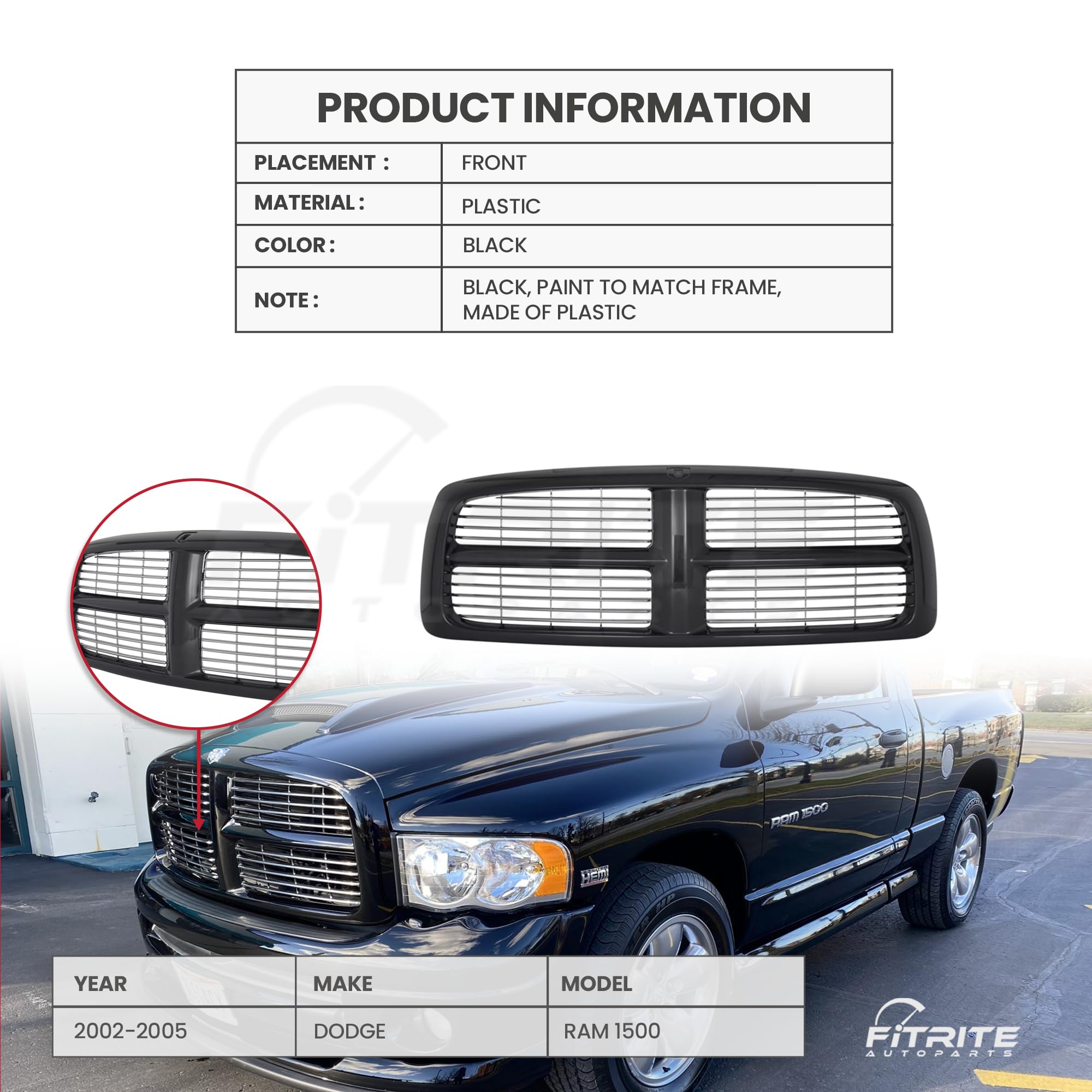 Amazon | 新しいフロントグリルfor 2002 – 2005 Dodge Ram 1500 2500