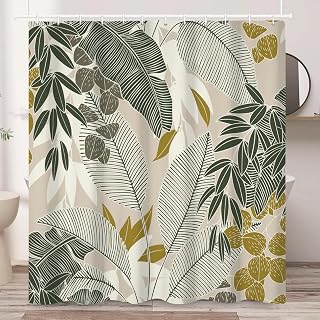 Tropical Leaf Shower Curtain with Hooks 71x74 Inch