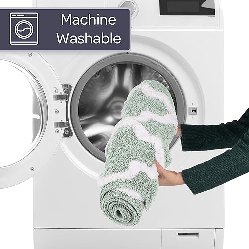 Miniatura 6 de Lavish Home Tapete de baño con enrejado 100% algodón, 24 x 60 pulgadas, espuma de mar