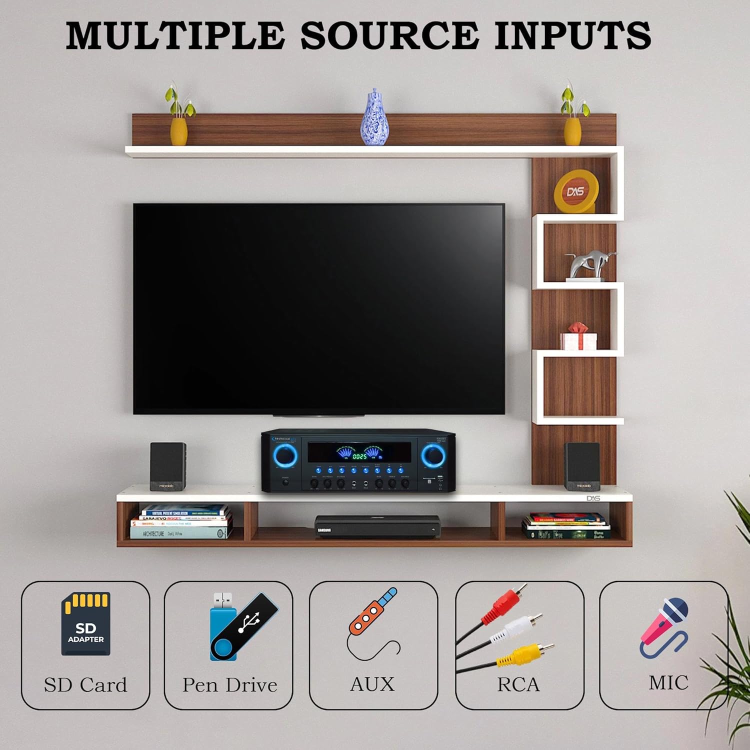 Sound System Kit - 1000 W Bluetooth Amplifier w/ 4 Qty of 8" Framed Ceiling Speakers 300 W Each, Professional Mic, 100 ft Speaker Wire & Remote Perfect for Home, Office, Bar, Restaurant by Vaiyer