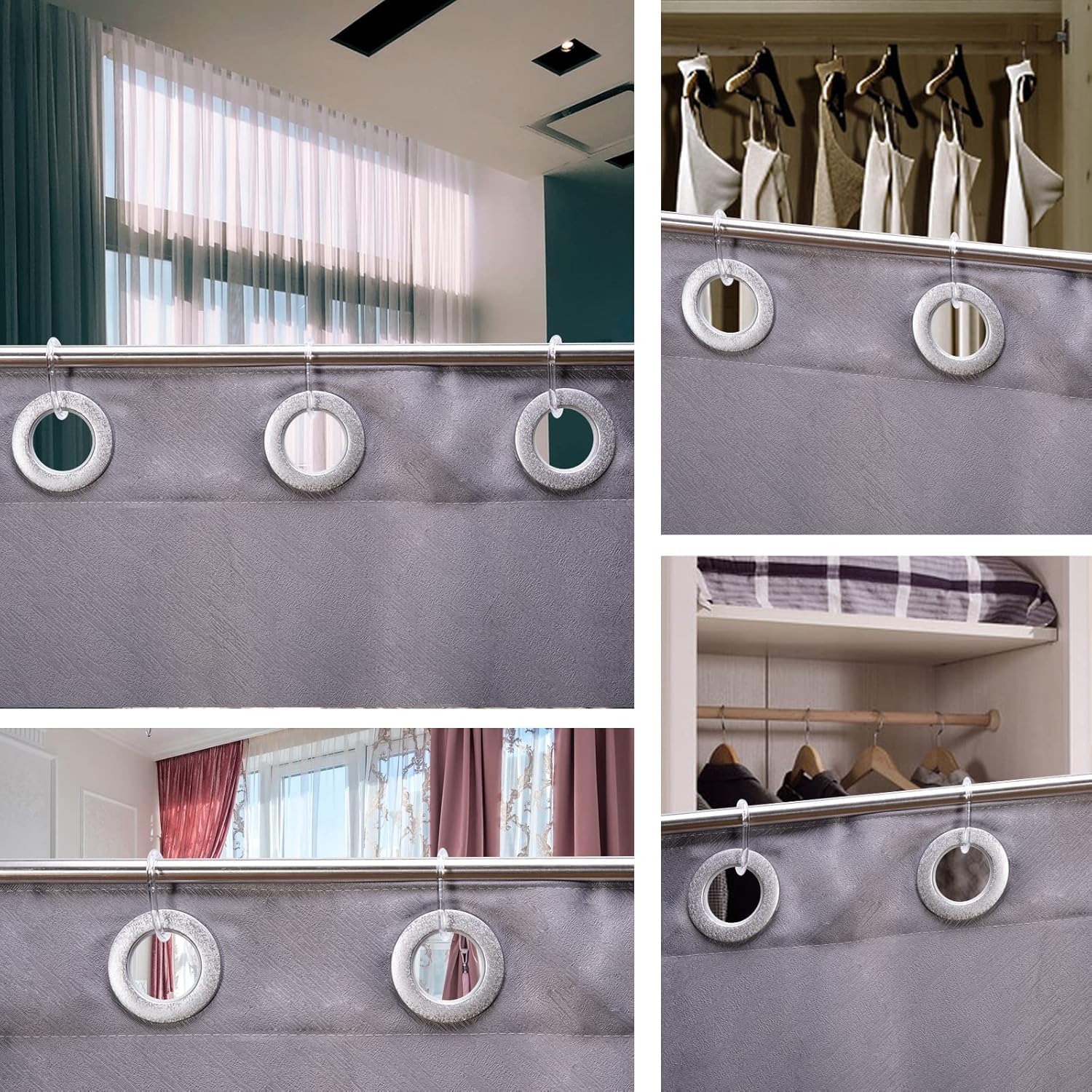 Plastic Shower Curtain Rings Hooks for Bathroom Shower Window Rod (Clear 12 Pack)