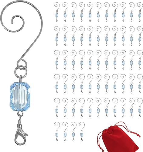 Miniatura 8 de BANBERRY DESIGNS Ganchos de adorno de Navidad, joya acrílica azul claro, ganchos de alambre plateado, paquete de 20