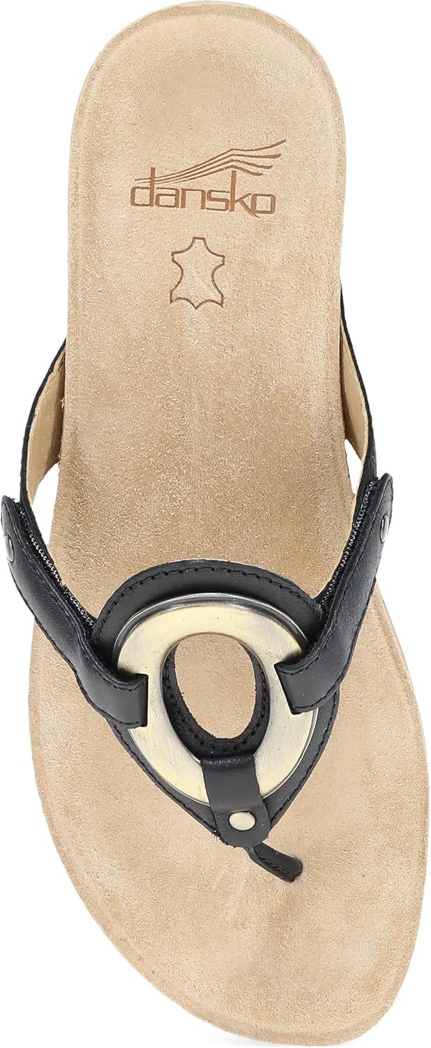 Dansko Rosalia Women’s Thong Sandal – Premium Leather, Cushioned Footbed with Soft Suede Sock Lining, Lightweight Cork Midsole, Double Adjustable Hook-and Loop Straps, Everyday Summer Footwear