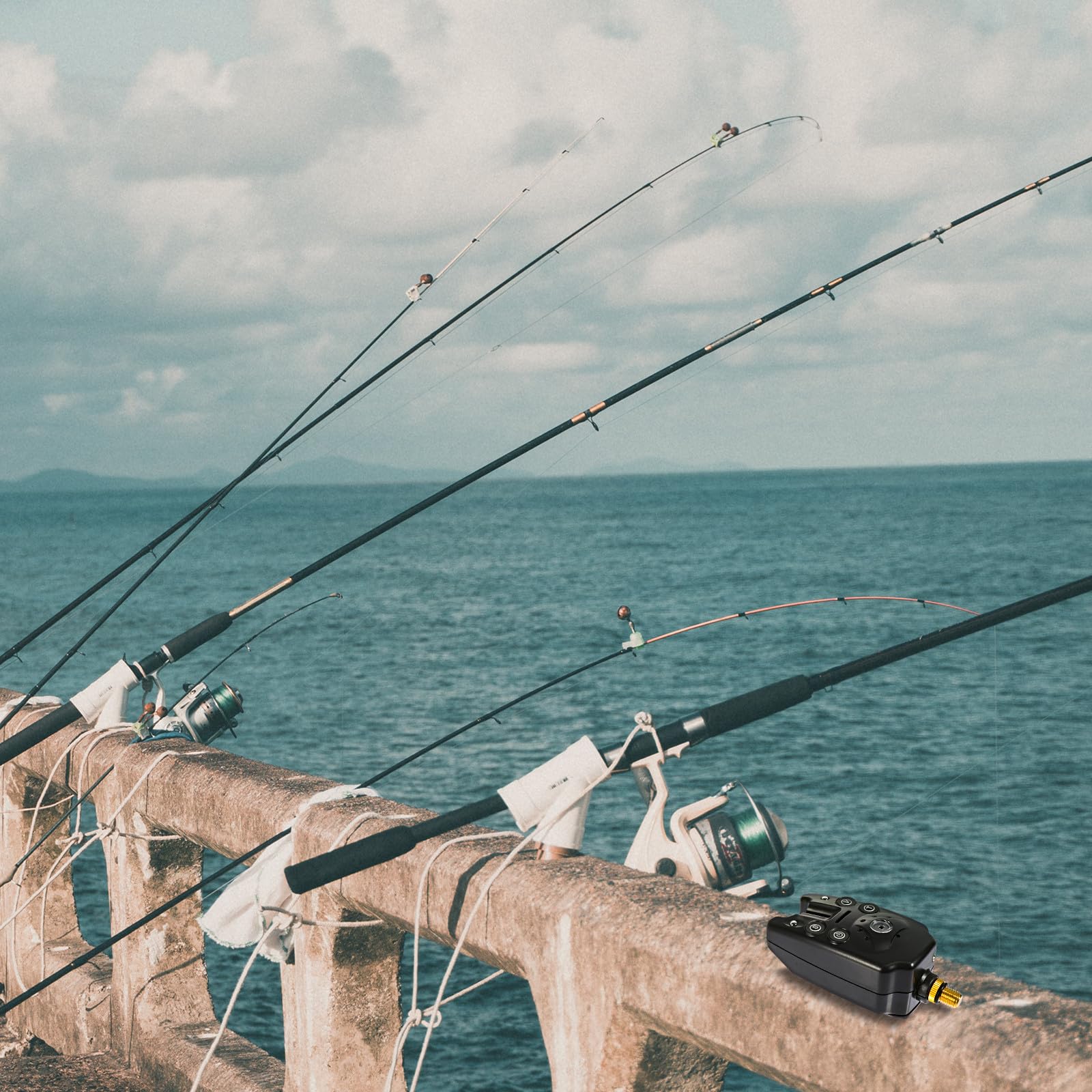 Alarma de Pesca Portátil Volumen Ajustable, Indicador Electrónico de Alerta para Cañas, Material Plástico Negro, Adecuado para Pesca Deportiva Nocturna