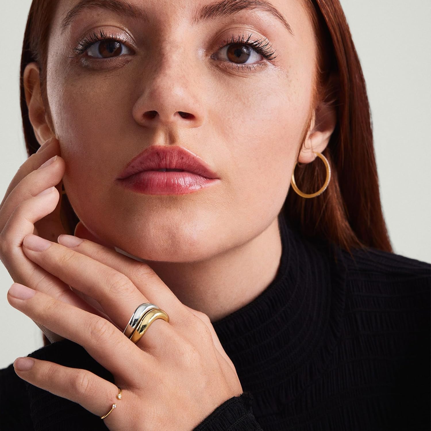 NOKMIT Chunky Wavy Dome Rings for Women, 14K Gold Filled Statement Bold Twisted Wave Bands, Stackable Thumb Ring, High Polish Non Tarnish Comfort Fit Size 6-10 - Image 3