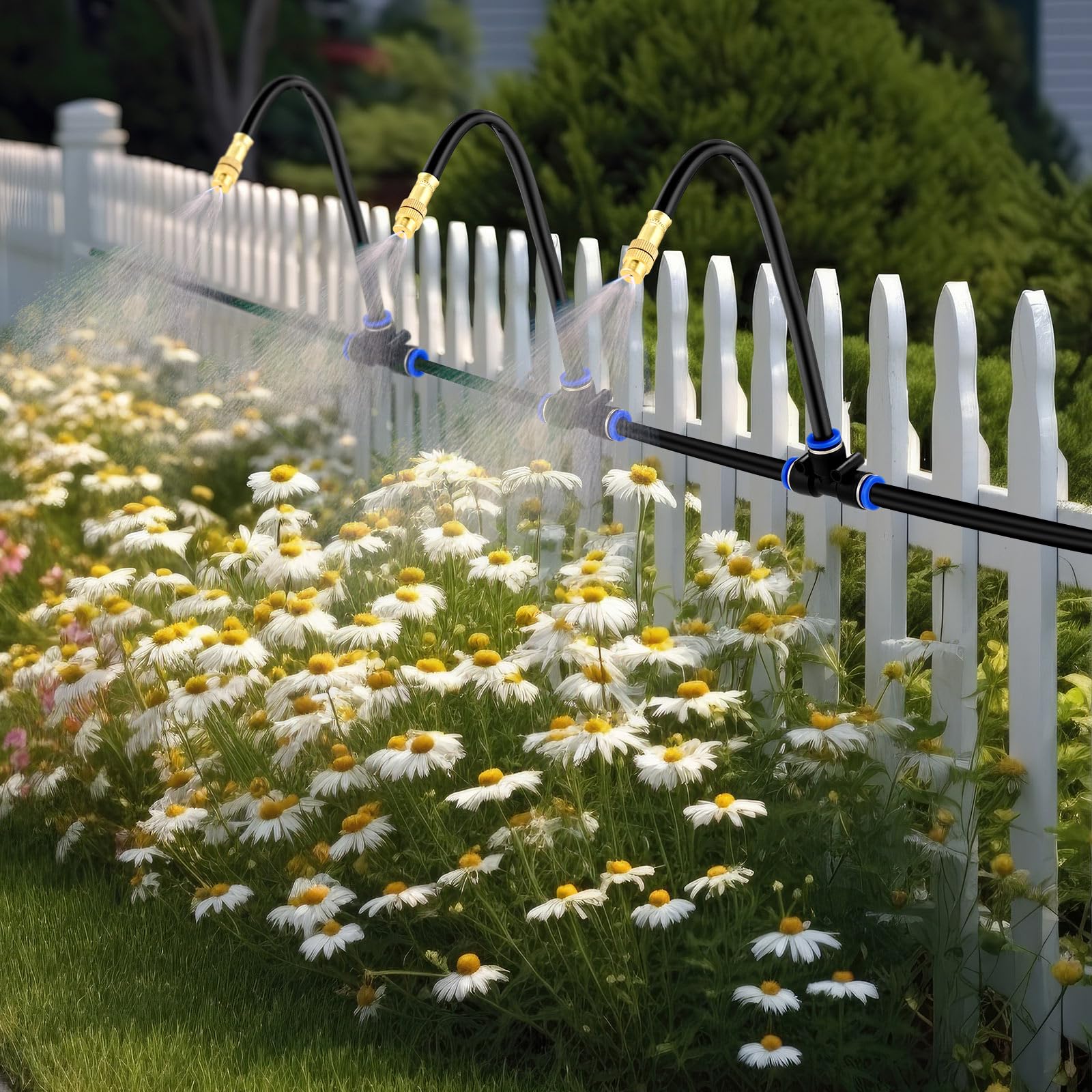 Zonon 10 Stück Messing-Sprühdüsen mit 40,6 cm eingebautem Schlauch, 360 Grad drehbar, verstellbare Wassernebeldüsen, Gewindesprüher, 0,1 cm, Nebelteile und Zubehör für Terrasse, Außenkühlung