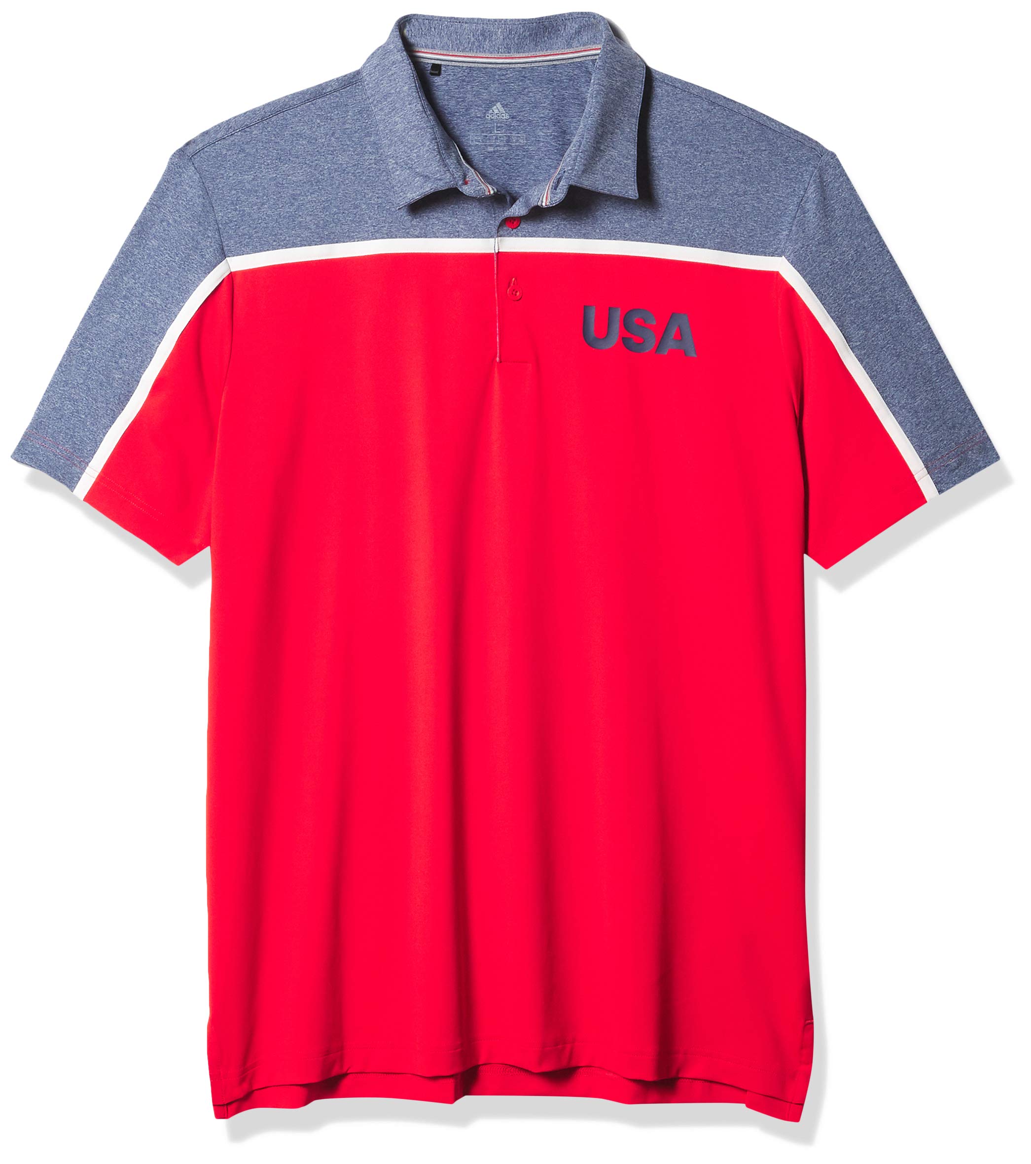 adidasGolf Ultimate365 USA Golf Polo Shirt, Red/Dark Blue Melange, Small
