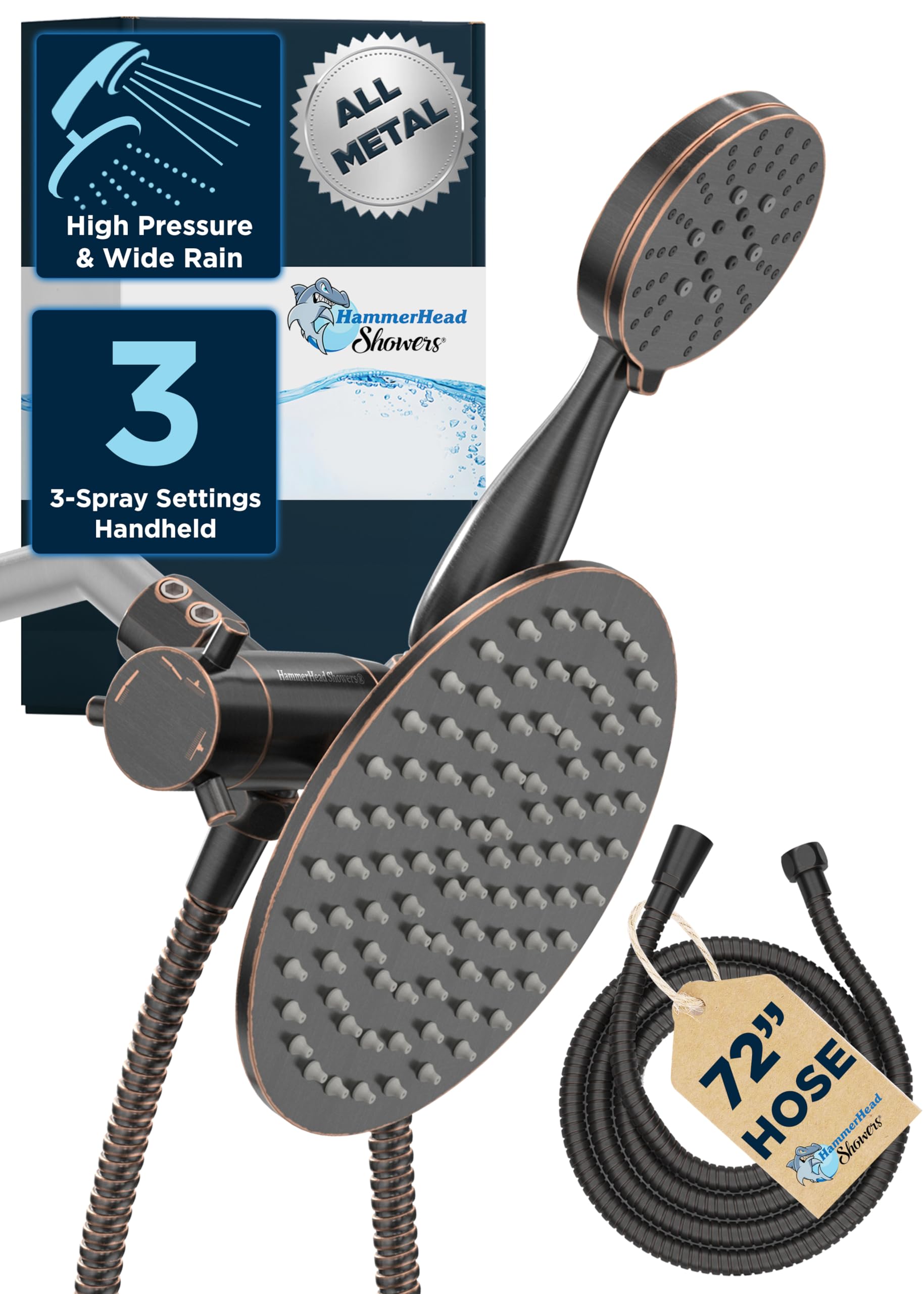 HammerHead Showers® ALL METAL Dual Shower Head Combo OIL RUBBED