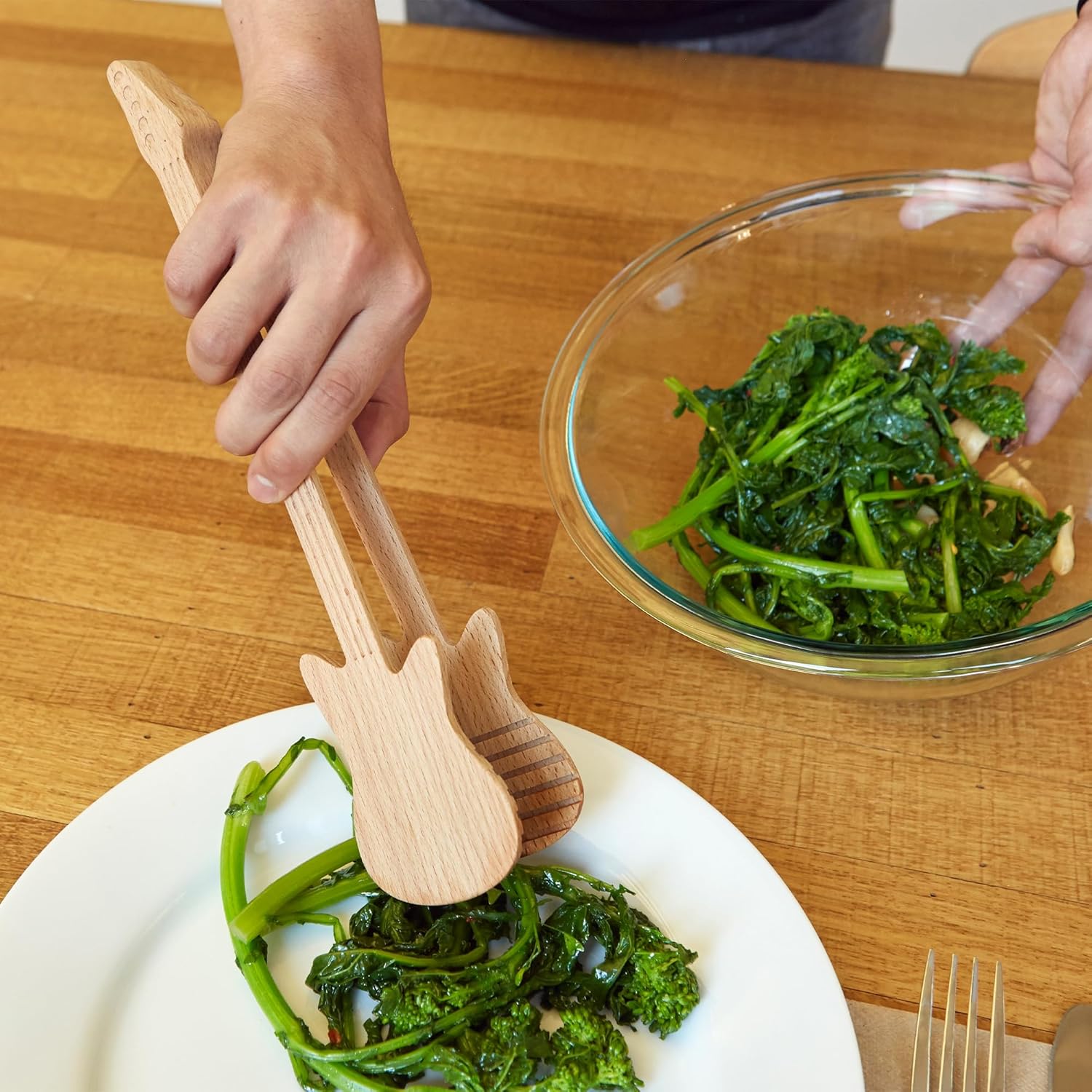 Kikkerland Novelty Guitar Wooden Tongs for Kitchen – Beechwood, Heat Resistant, Use with Non-Stick Cookware – Unique Gift for Music Lovers and Cooking Enthusiasts