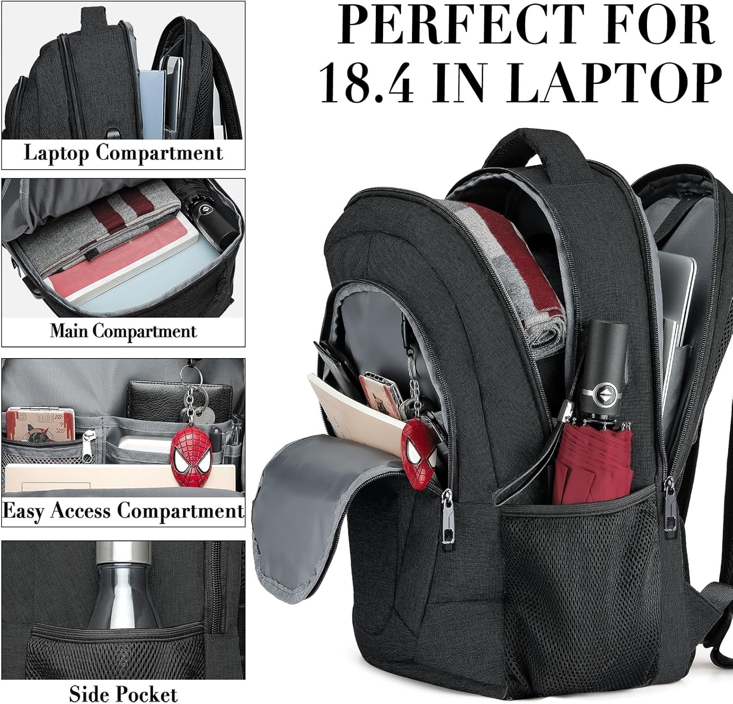 BIKROD 45L Extra Large Travel Laptop Backpack for Men and Women, Carry on Back Pack Fit 18.4 IN Laptop, Black, Gift