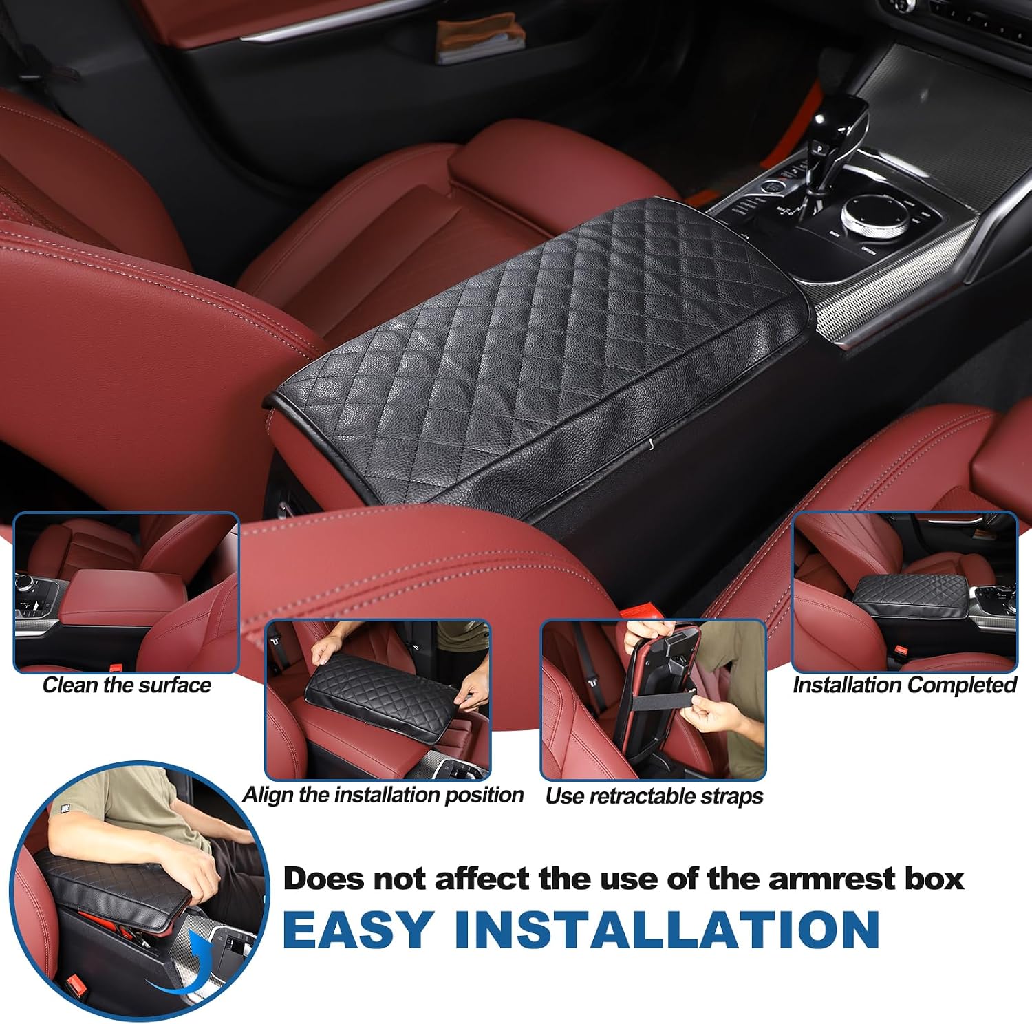 Sekhyna Car Center Console Cover Compatible with BMW 3 Series G20 328i 330i 335i 340i 2020-2022,Leather Center Seat Armrest Storage Box Panel Protect Pad Trim Interior Accessories (Black)