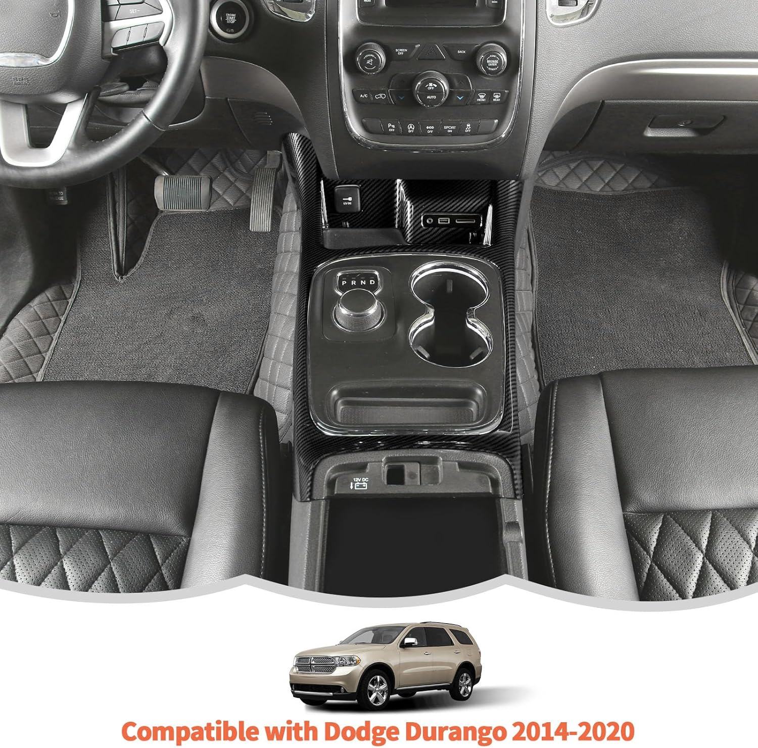 RT-TCZ Carbon Fiber Center Console Gear Shift Panel Trim Cover Frame Interior Decoration Accessories Compatible with Dodge Durango 2014-2020