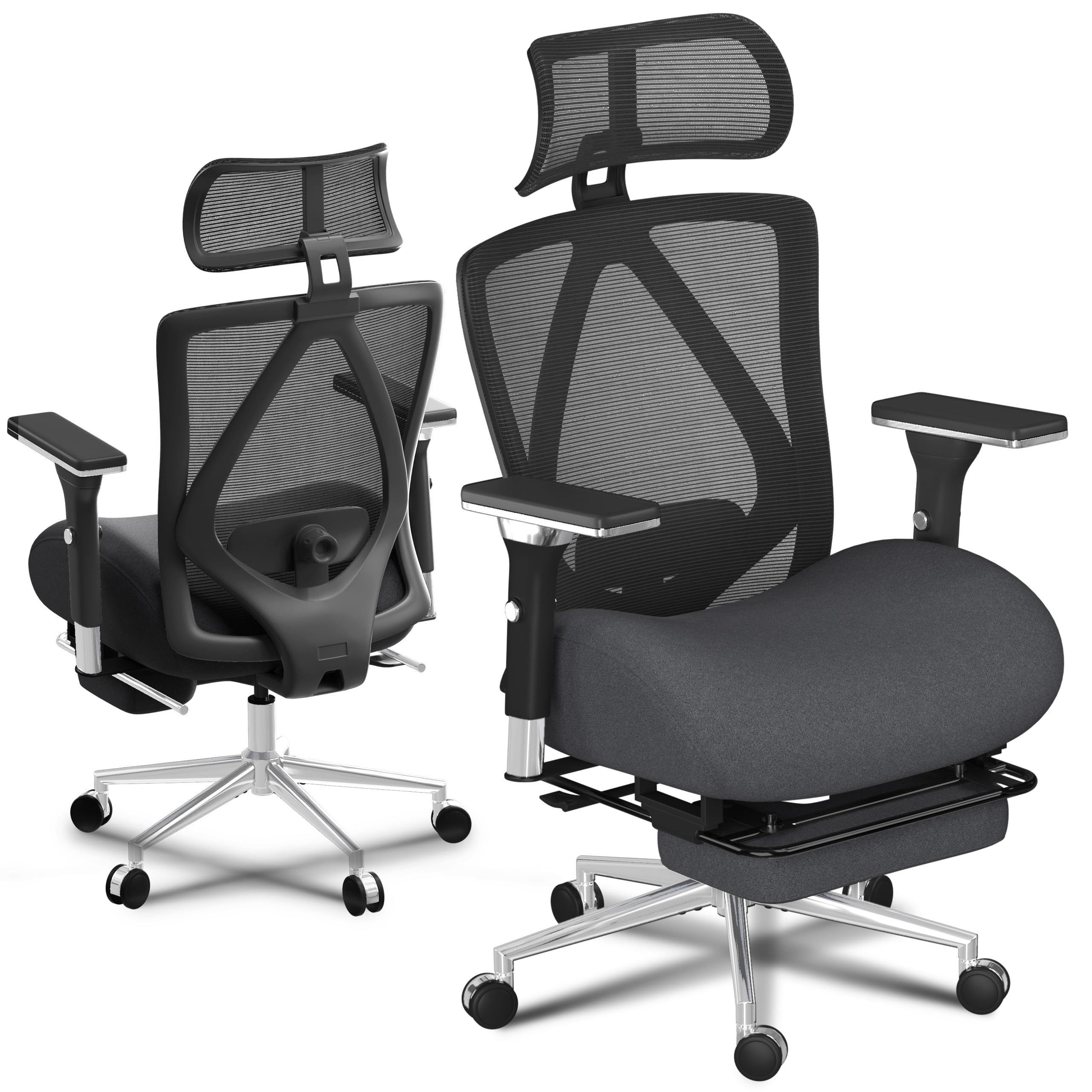 Ergonomic Office Chair with Footrest, 500lbs Big and Tall Office Chair, 135° Reclining Executive Office Chair with Adjustable Lumbar Support, Headrest