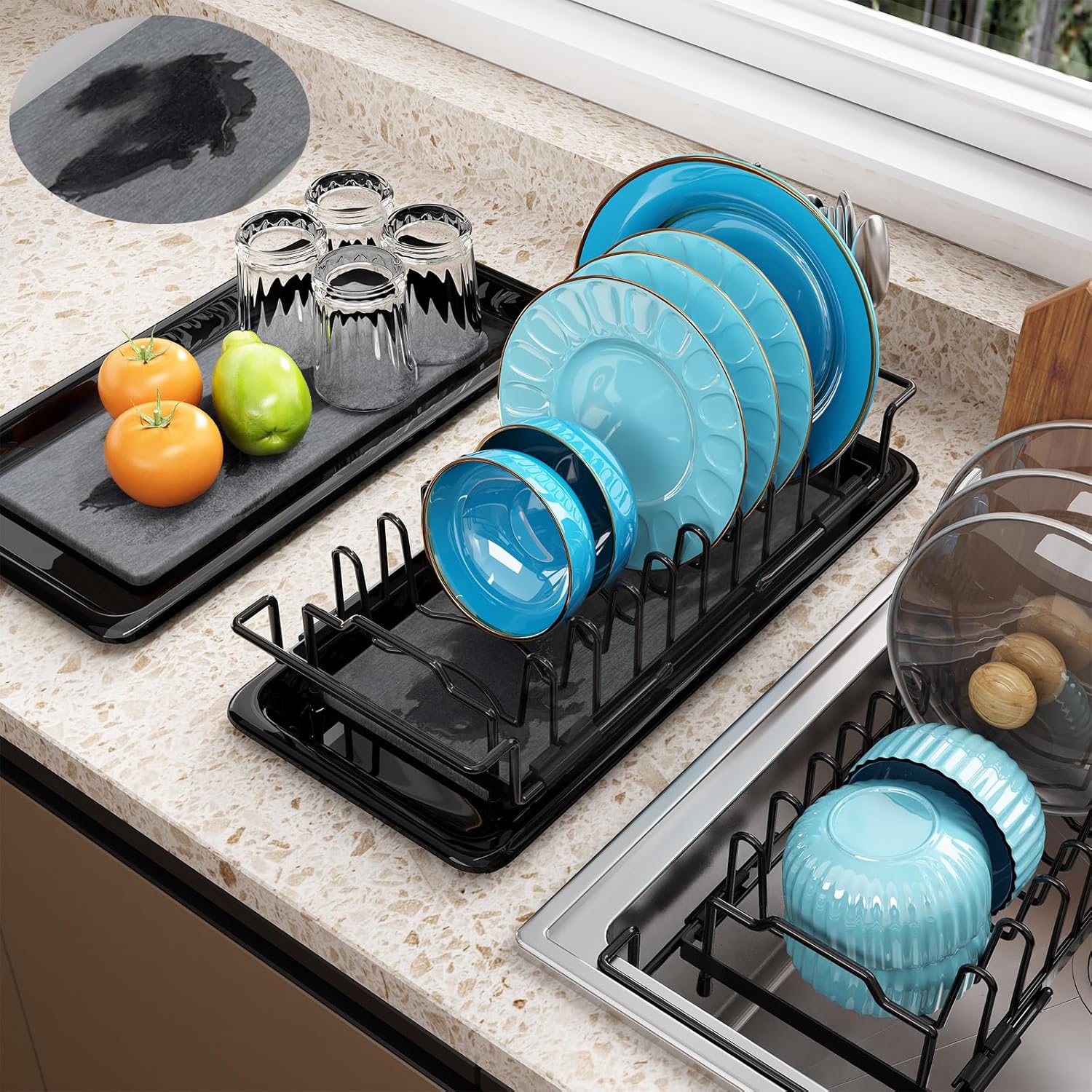 Sink Dish Drying Rack - Expandable Small Dish Rack Dish Drainer for Kitchen Counter with Cutlery Holder, Drying Rack Fit for 15’’-20’’ Kitchen Sink,Ideal for small apartments, RVs, and campers.