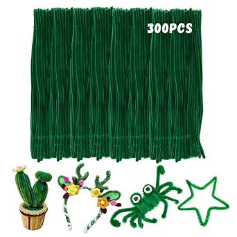 Green Chenille Stems,Christmas Green Pipe Cleaners,Limpia Pipas,Fake Flowers for Decor,Christmas Birthday Gift for Art Supplies for Projects Creative 300, Christmas Green, 30cm
