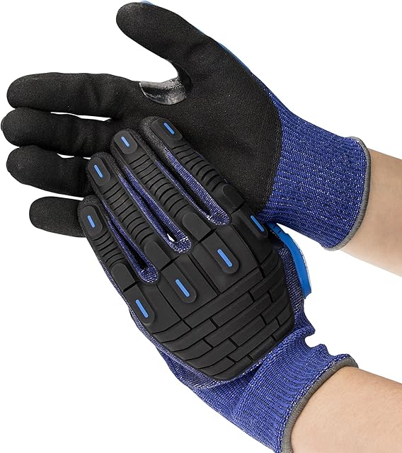 ANDANDA Level 5 Cut Resistant Gloves, Comfort Stretch Fit, Impact Resistant, Safety Gloves Cut Resistant with Nitrile Frosted Coating and TPR for Oil and Gas, Construction, Mining, Machinery, 1 Pair