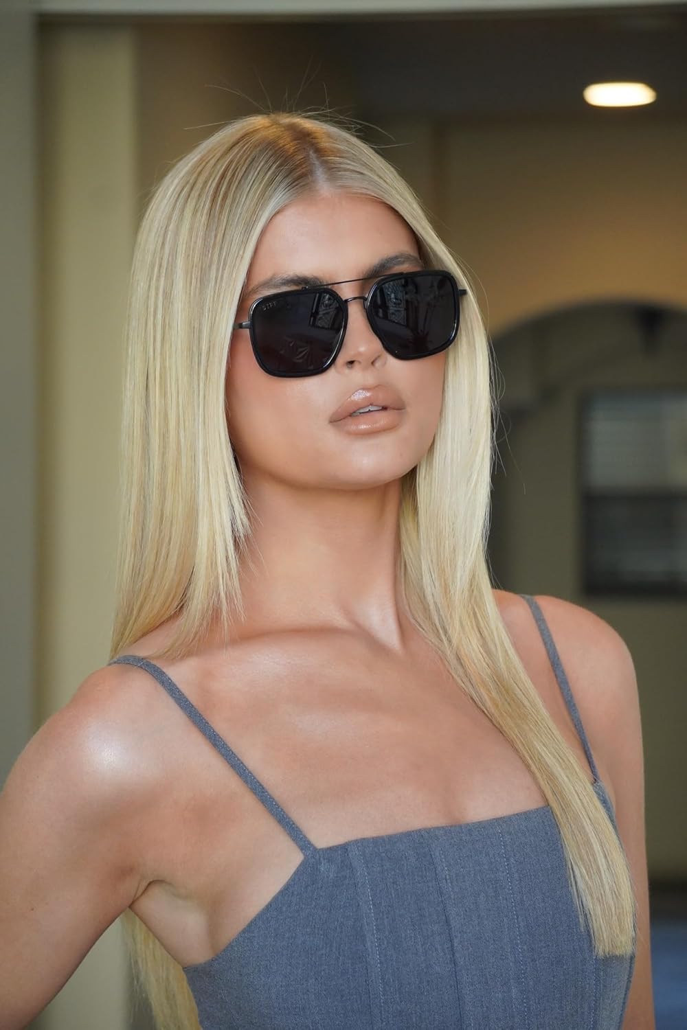 DIFF Jordan Designer Oversized Navigator Sunglasses for Women | 100% UVA/UVB Protection | Black Frames - Image 8