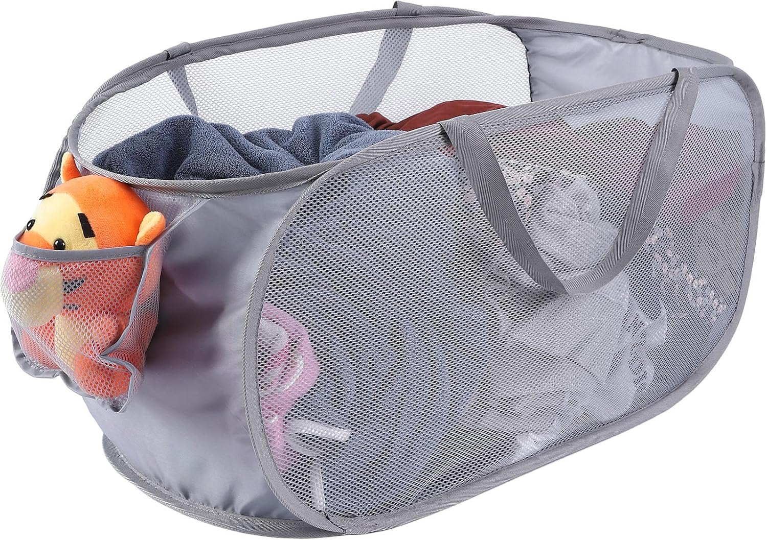 Kimmama Large Collapsible Mesh Laundry Basket,Foldable Pop Up Laundry Hamper with Side Pocket,Removable Clothes Storage Bin with Handle for Laundry Room,College Drom,Bathroom,Kid Room,Travel,72L
