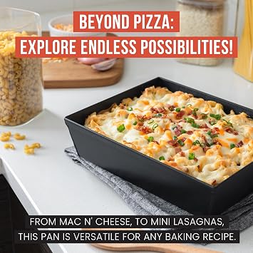 Chef Pomodoro Authentic Deep Dish Pizza Pan, Detroit Style Pizza Pan 25 X 20 cm, Commercial-Grade Hard Anodized Aluminum, Pre-Seasoned Deep Dish Lasagna, Focaccia, Sicilian, Pies Bakeware