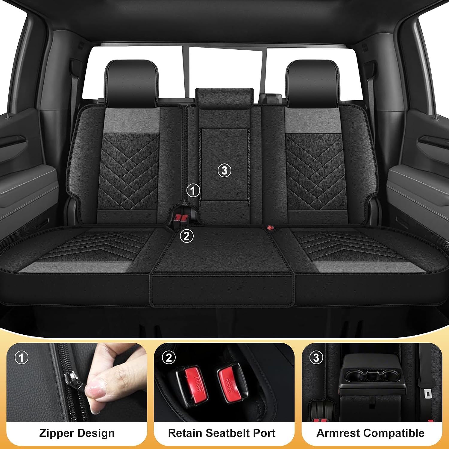 DISUTOGO Silverado Seat Covers Fit for Chevy Silverado GMC Sierra 1500 2500HD 3500HD Trail Boss Z71 2007-2026 Crew Double Extended Cab Waterproof Leather Truck Seat Covers (110-Black&Grey/Full Set)