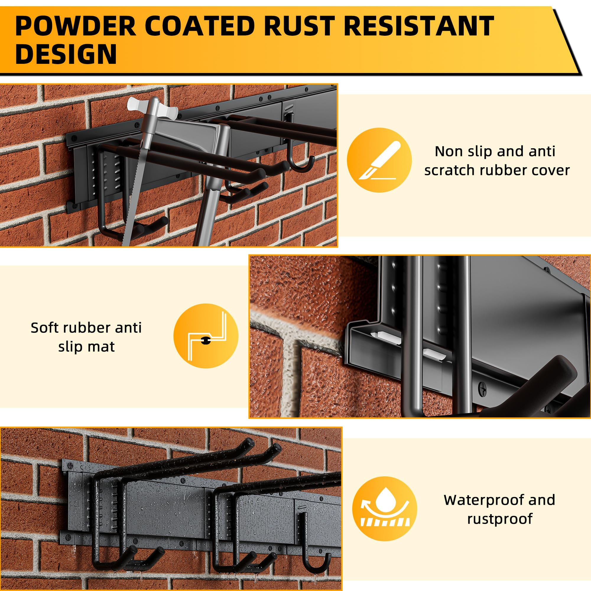 Gartengeräte Halterung 2er Set, Wandhalterung Gartengeräte Heavy Duty mit 180 kg Tragkraft, Gartengeräte Aufbewahrung aus Metall, Schaufelhalter für Garage, Garten, Keller(Schwarz)