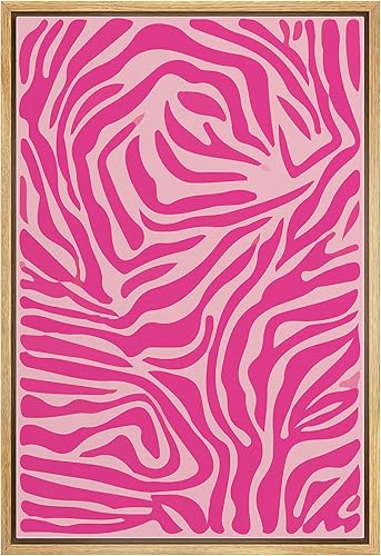 SIGNWIN Lienzo enmarcado para pared, decoración de habitación preparada, ilustraciones de rayas rosas, dormitorio de niña, colorido para sala de