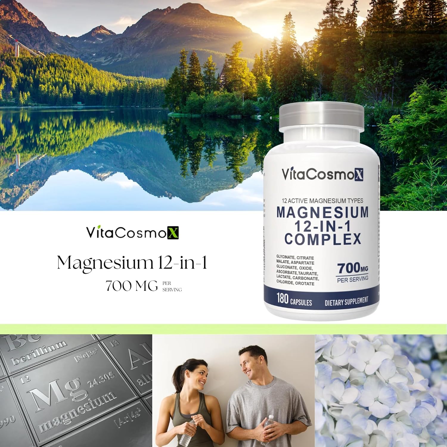Magnesium Complex 700mg – 12-in-1 Magnesium Supplement with Glycinate, Citrate, Malate, Oxide, Taurate & More – High Absorption, 180 Capsules, 90 Servings, Non-GMO - Image 2
