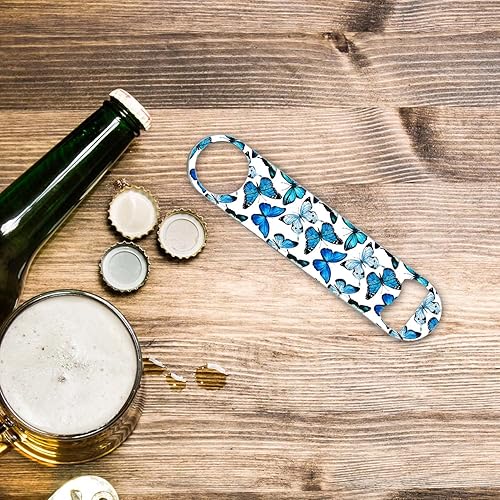 Miniatura 3 de Abrebotellas plano de acero inoxidable  Abrebotellas de cerveza duradero para el hogar, cocina, bar, restaurante, fiesta, 7 pulgadas (mariposa azul)