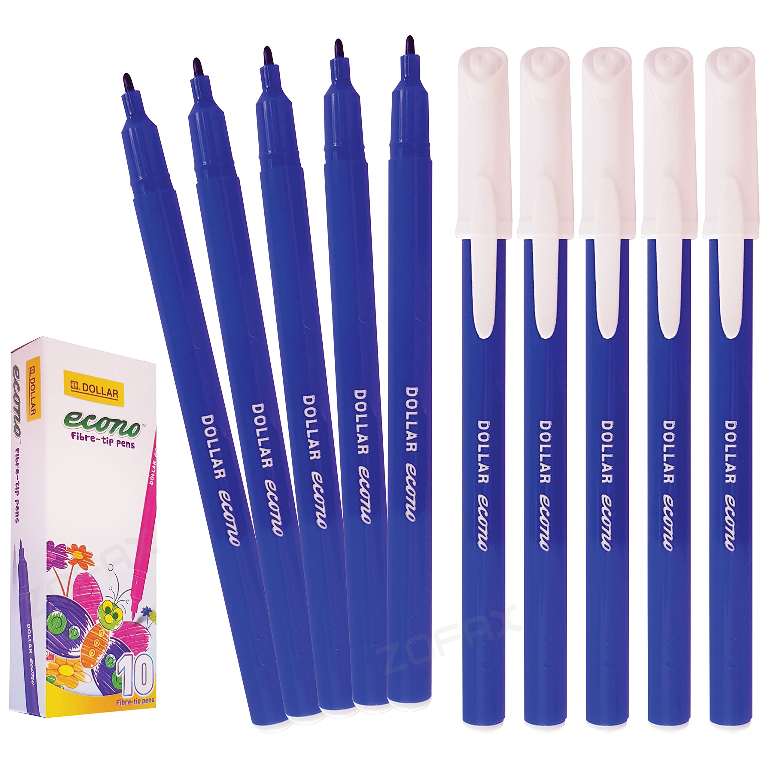 DOLLAR Econo Felt Tip Colouring Pens – Colour Write Draw Sketch Everyday Pens (10 x 0.5mm BLUE Felt Tip Pens)