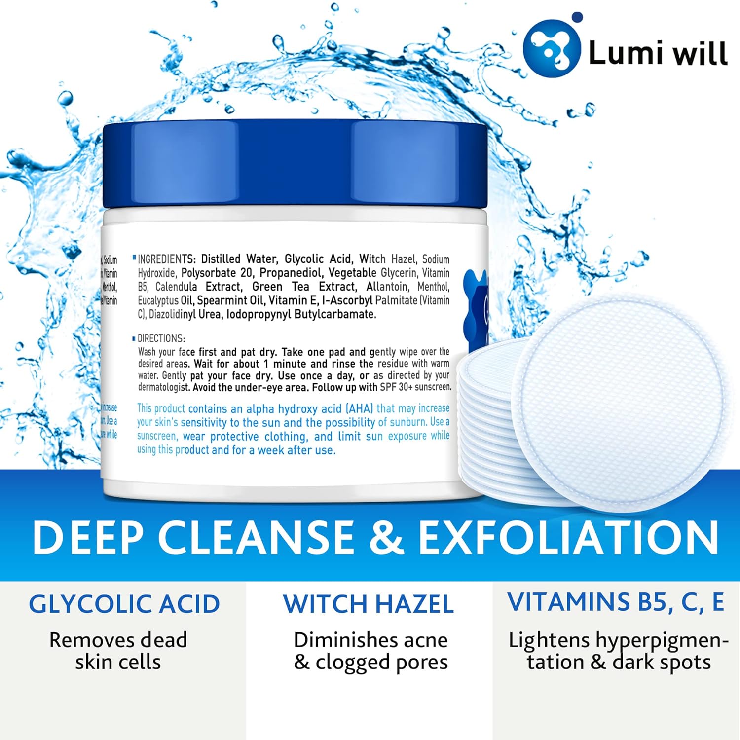 Glycolic Acid Pads 35% - AHA Glycolic Acid Peel Pads with Vitamin B5, C, E - Natural Glycolic Acid Peel for Dark Spots, Acne, Breakouts, Fine Lines & Wrinkles - Anti-Aging Glycolic Acid Facial Peel : Beauty & Personal Care