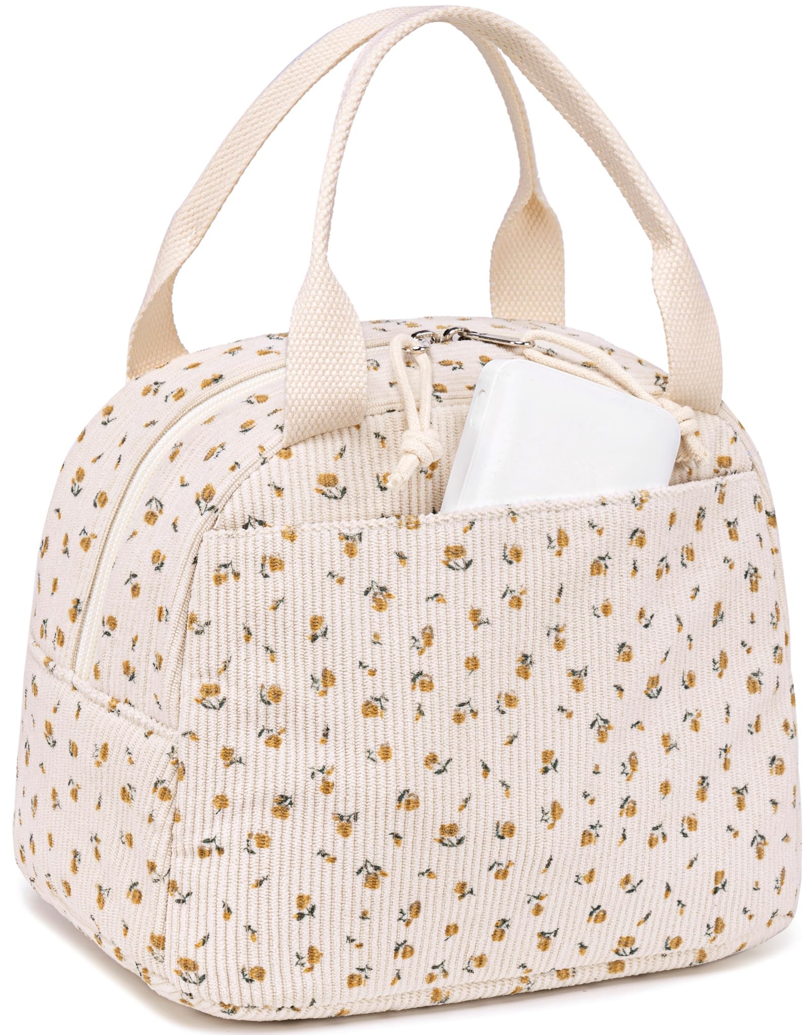 LEDAOU Lunch Box for Women Insulated Lunch Bag Corduroy Lunch Tote Bags Leakproof Cooler Lunch Case for Travel Work Picnic