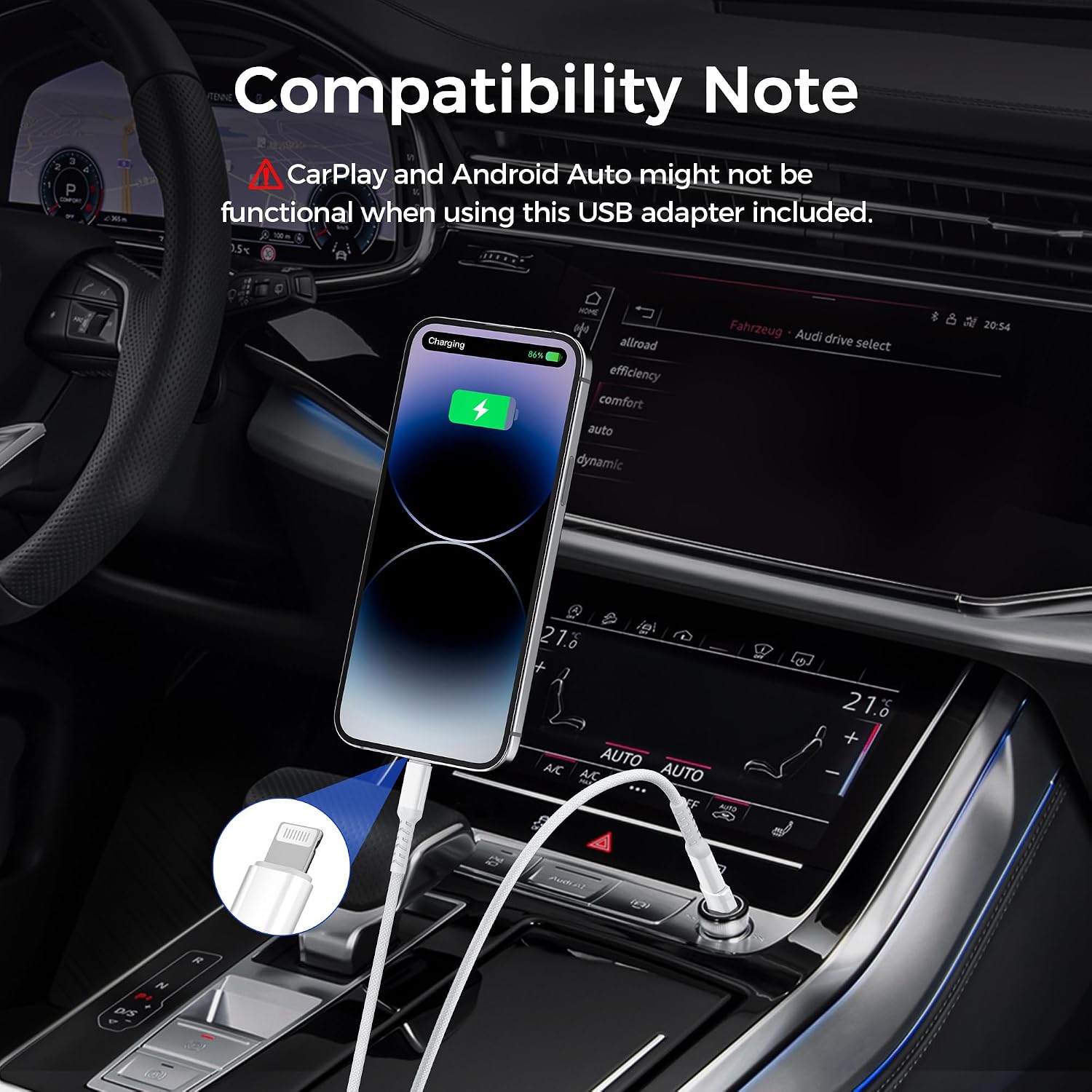 Basesailor Short USB C to Lightning Charger Cable 1FT with USB A Adapter image 2